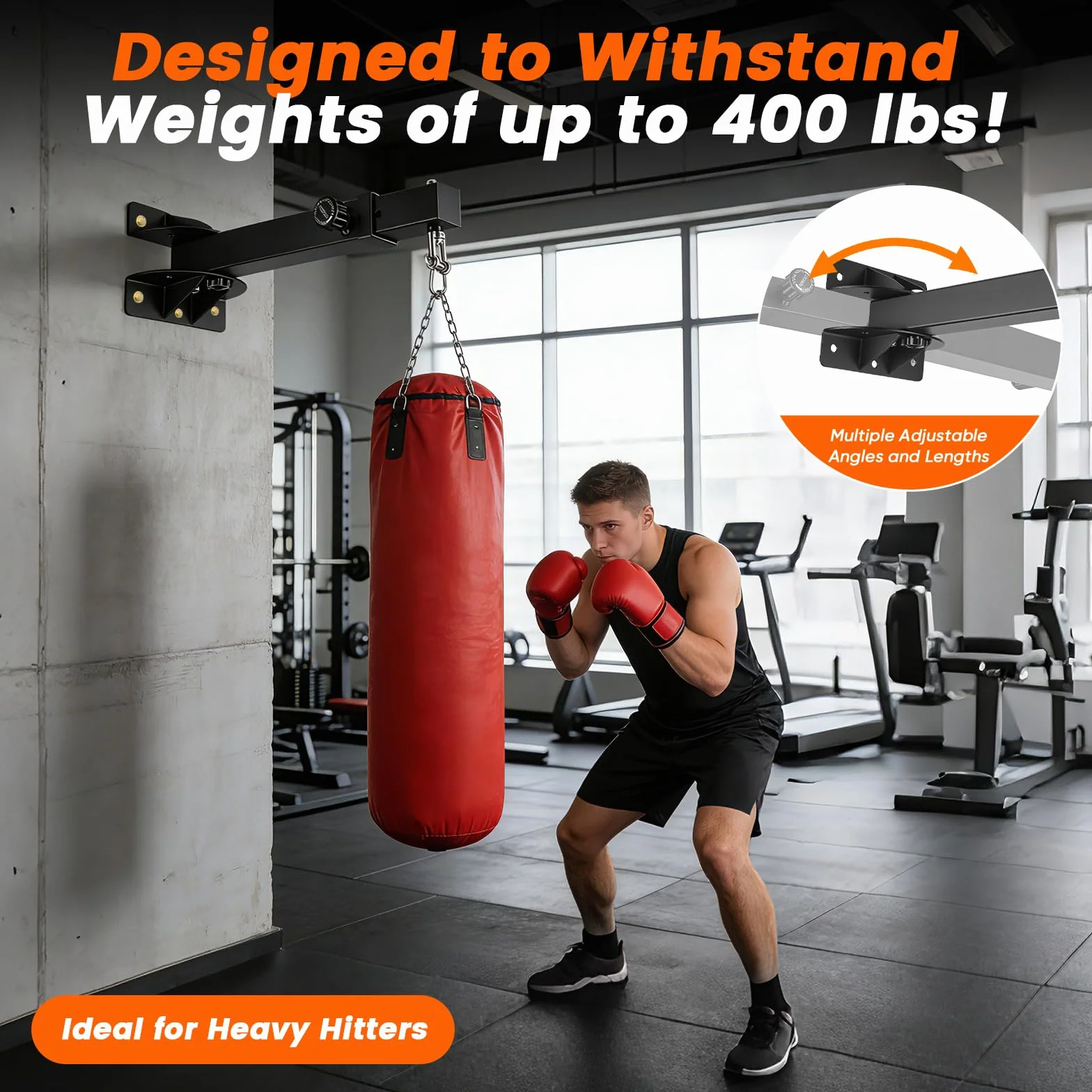 Soporte para Saco de Boxeo, Soporte para saco de boxeo ajustable con rotación de 180°, Soporte giratorio resistente para gimnasio en casa, adecuado para kickboxing, Muay Thai, MMA y bolsa de velocidad