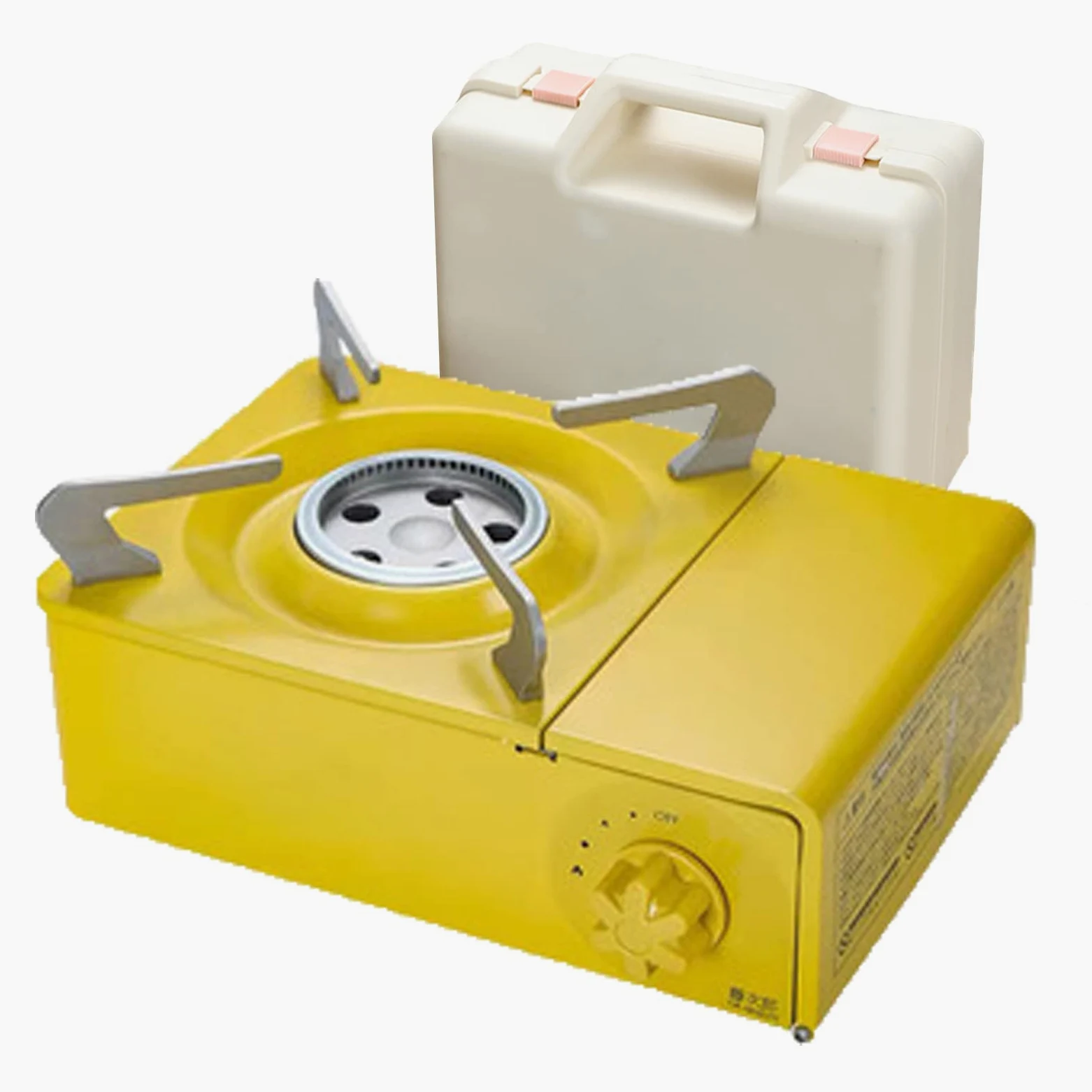 Hornillo portátil de butano con Encendido piezoeléctrico, Mini Cocina de Gas para Camping, Estuche de Transporte para Senderismo, picnics y Cocina al Aire Libre. (Yellow)