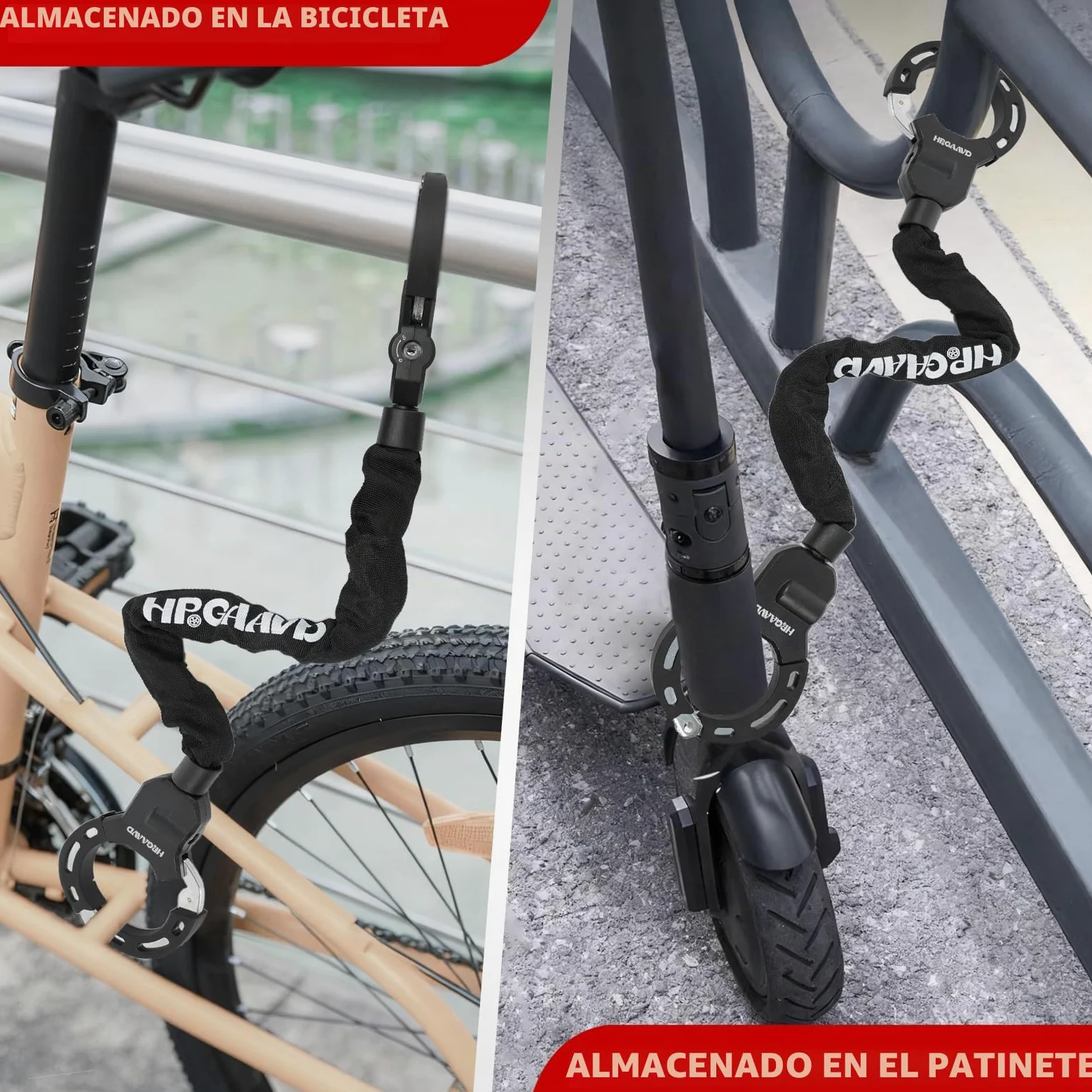 Candado de Esposas Patinete Electrico, Antirrobo Para Bici，Candado de alta Seguridad，Antirrobo con Cadena de 8 mm de Grosor für Scooters/Patinete Eléctricas/Bicicletas/E-Bike/Moto