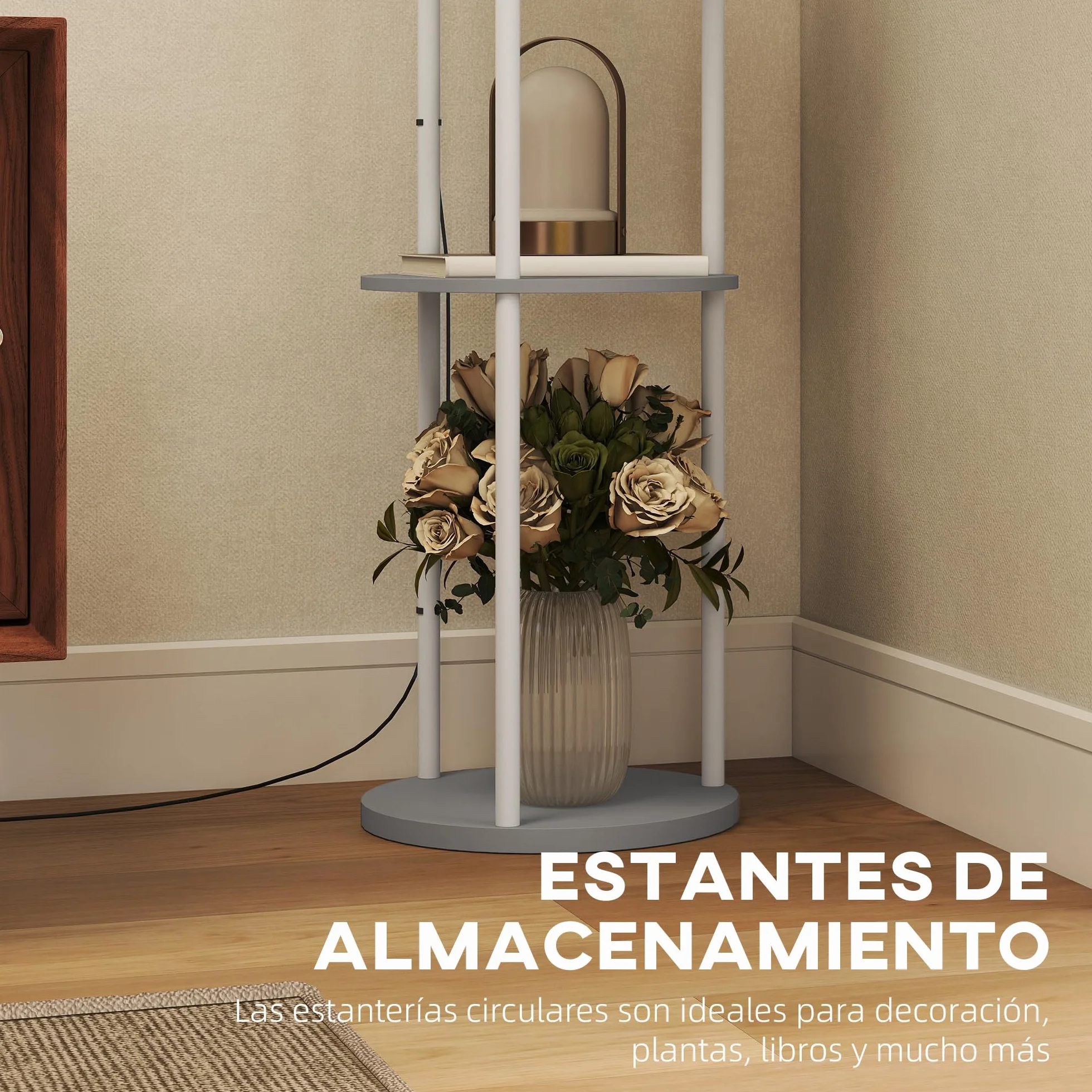 HOMCOM Lámpara de Pie con Estantes, 3 Temperaturas de Color, Control Remoto, Gris