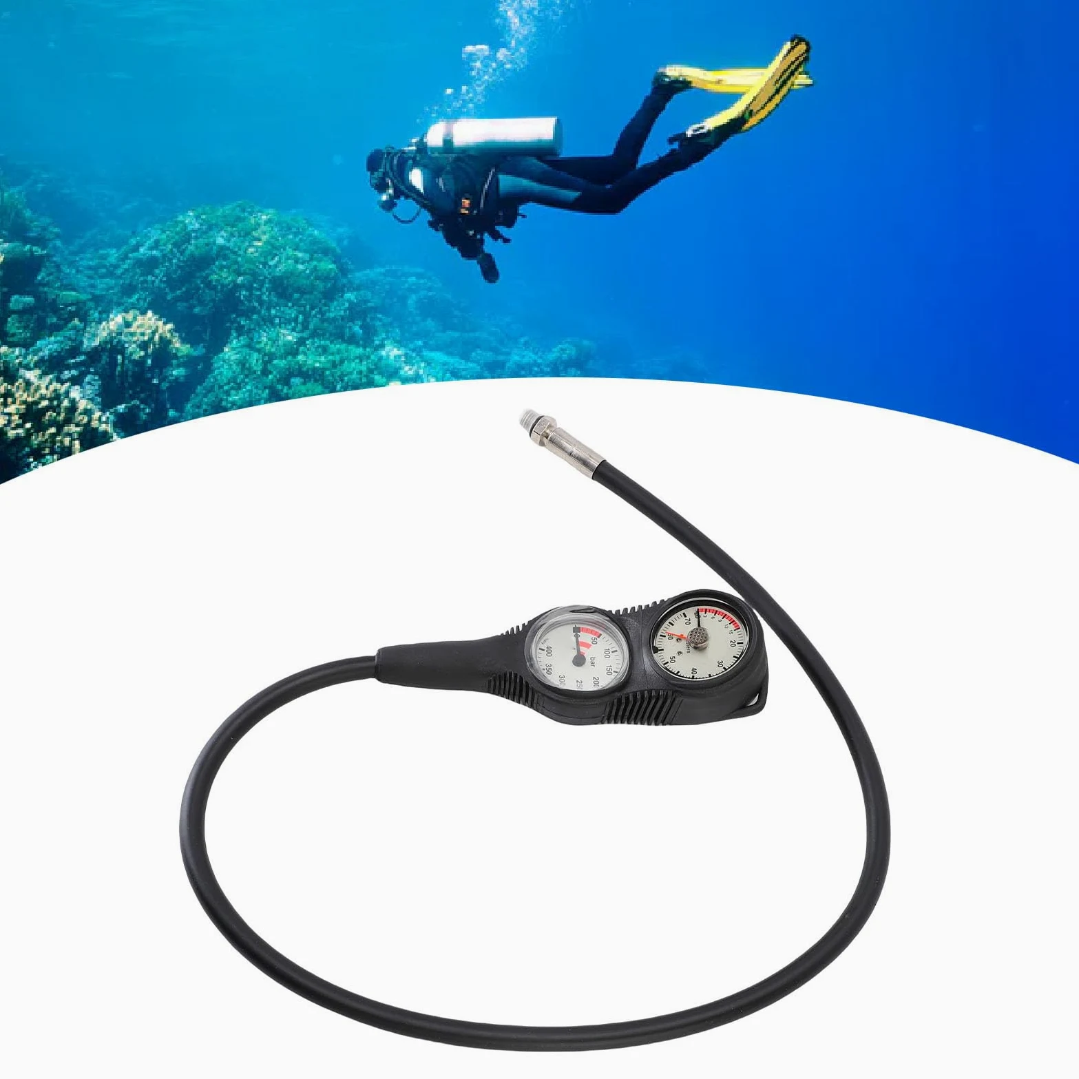Probador de Profundidad de Presión de Buceo Lecturas Precisas Portátiles para Entusiastas del Buceo Material TPR Marco Negro Esfera Blanca para Consola de