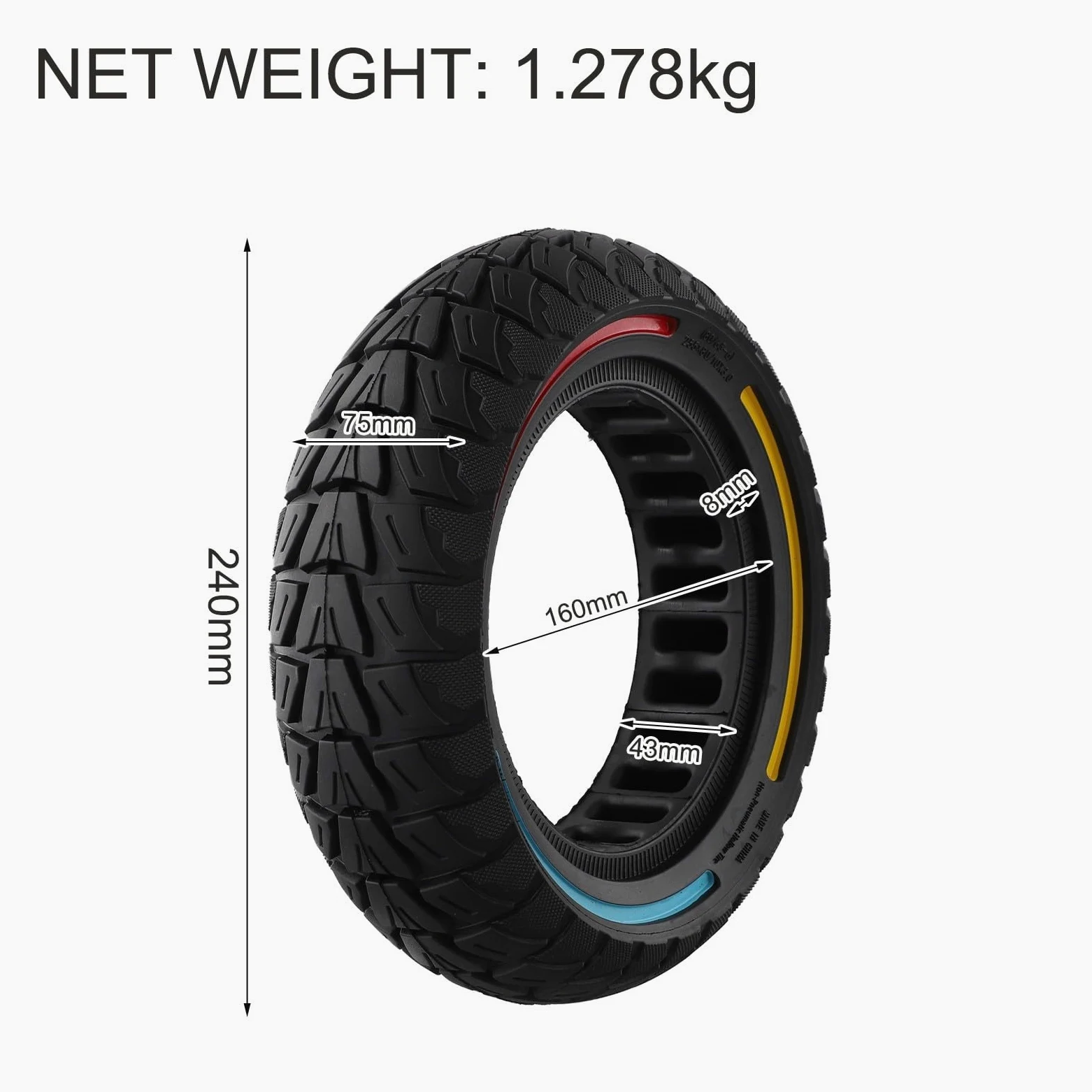 Neumático de Caucho Macizo de 10 Pulgadas, 255 x 80 mm, Repuesto para Patinete eléctrico, no neumático, antipinchazos.