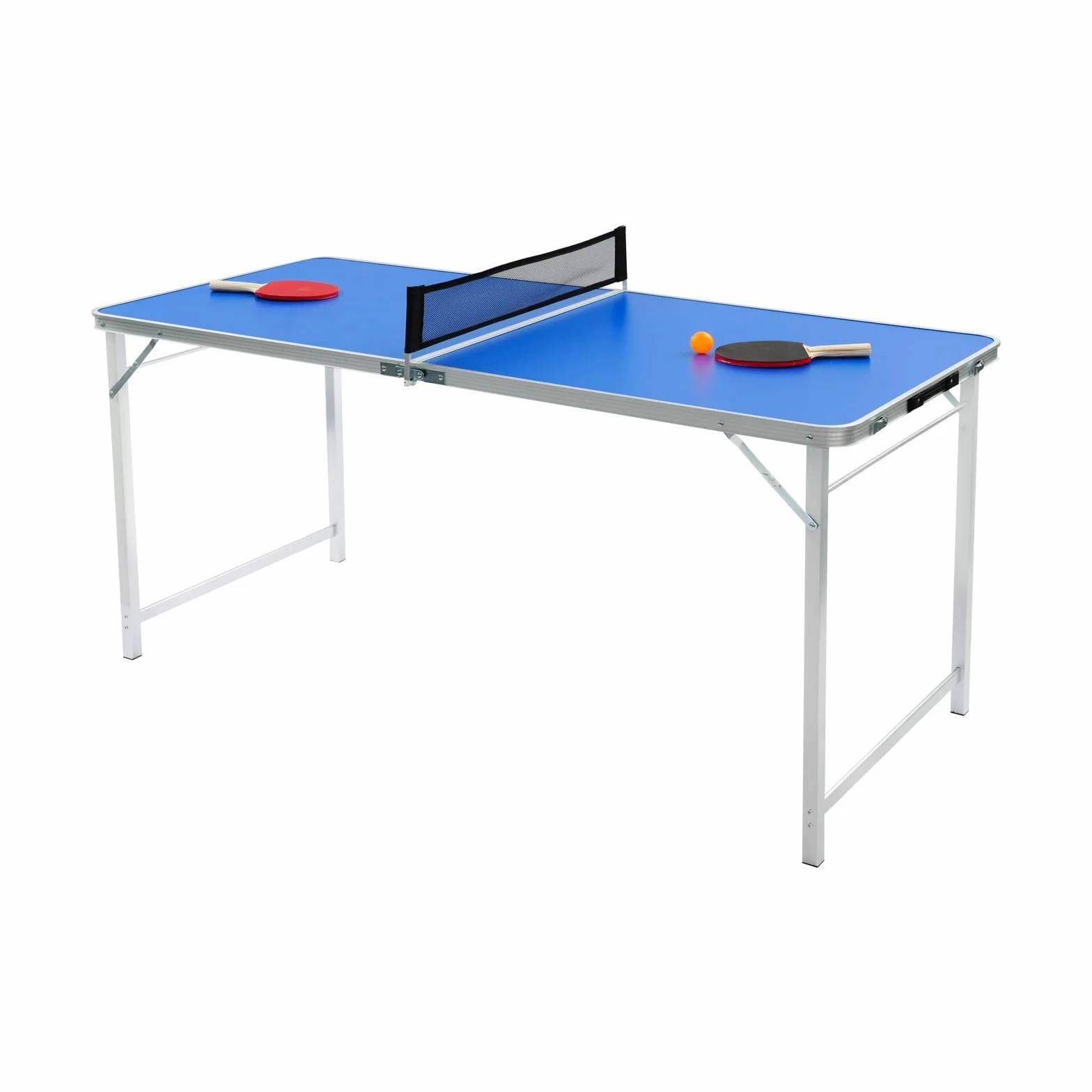 Mesa de ping pong azul plegable con red, 2 raquetas y 3 pelotas, exterior e interior, 152 x 67 x 70 cm