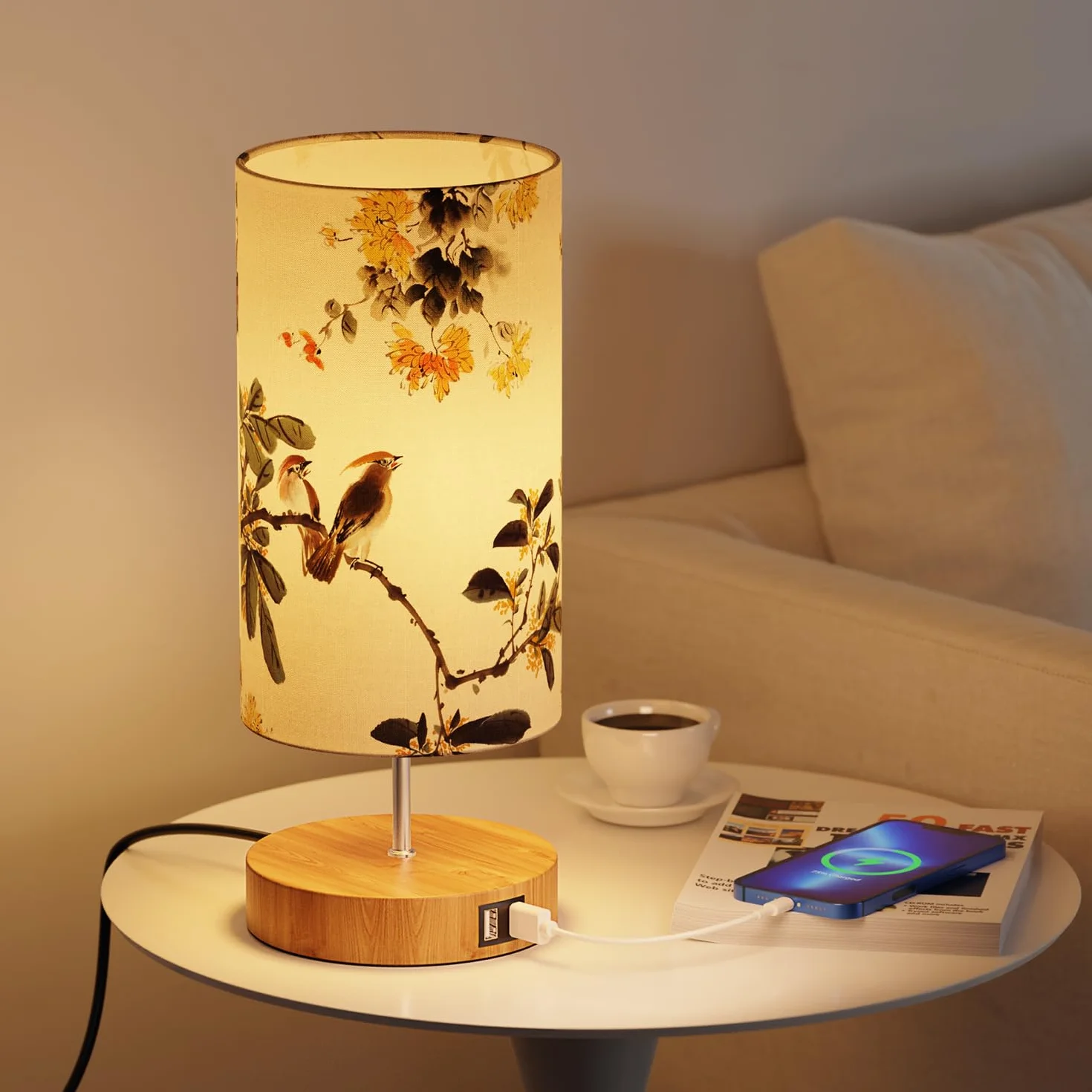 Lámpara de Mesilla de Noche con Puertos de Carga USB, Control Táctil, 3 Modos de Brillo, 2 Piezas