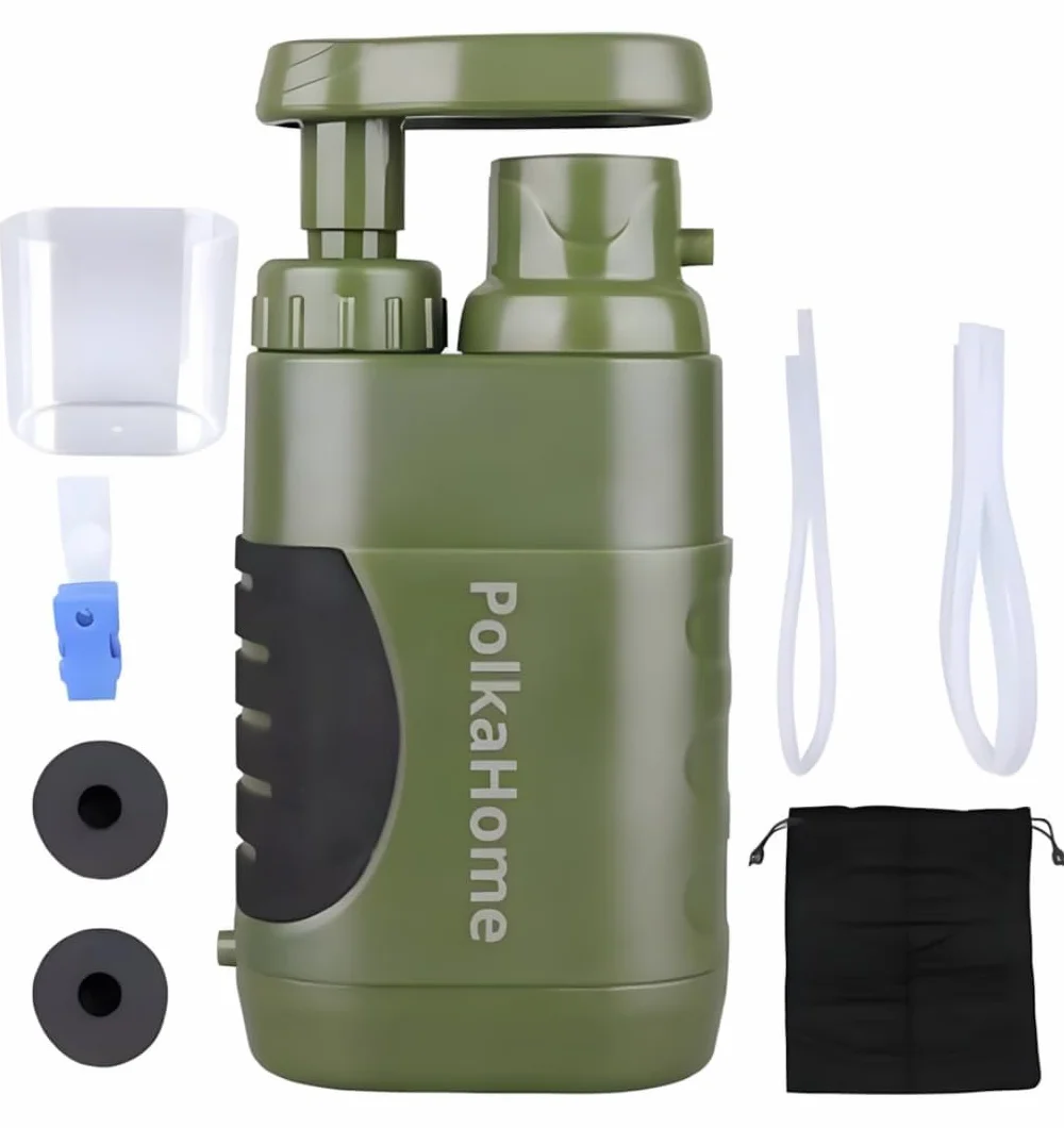 Filtro de agua de supervivencia – Filtro de agua portátil al aire libre para camping, senderismo y emergencias – Kit de supervivencia con filtro de repuesto