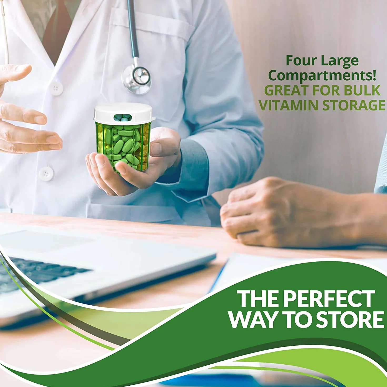 MEDca Dispensador de pastillas 4 compartimientos para medicamentos vitaminas suplementos
