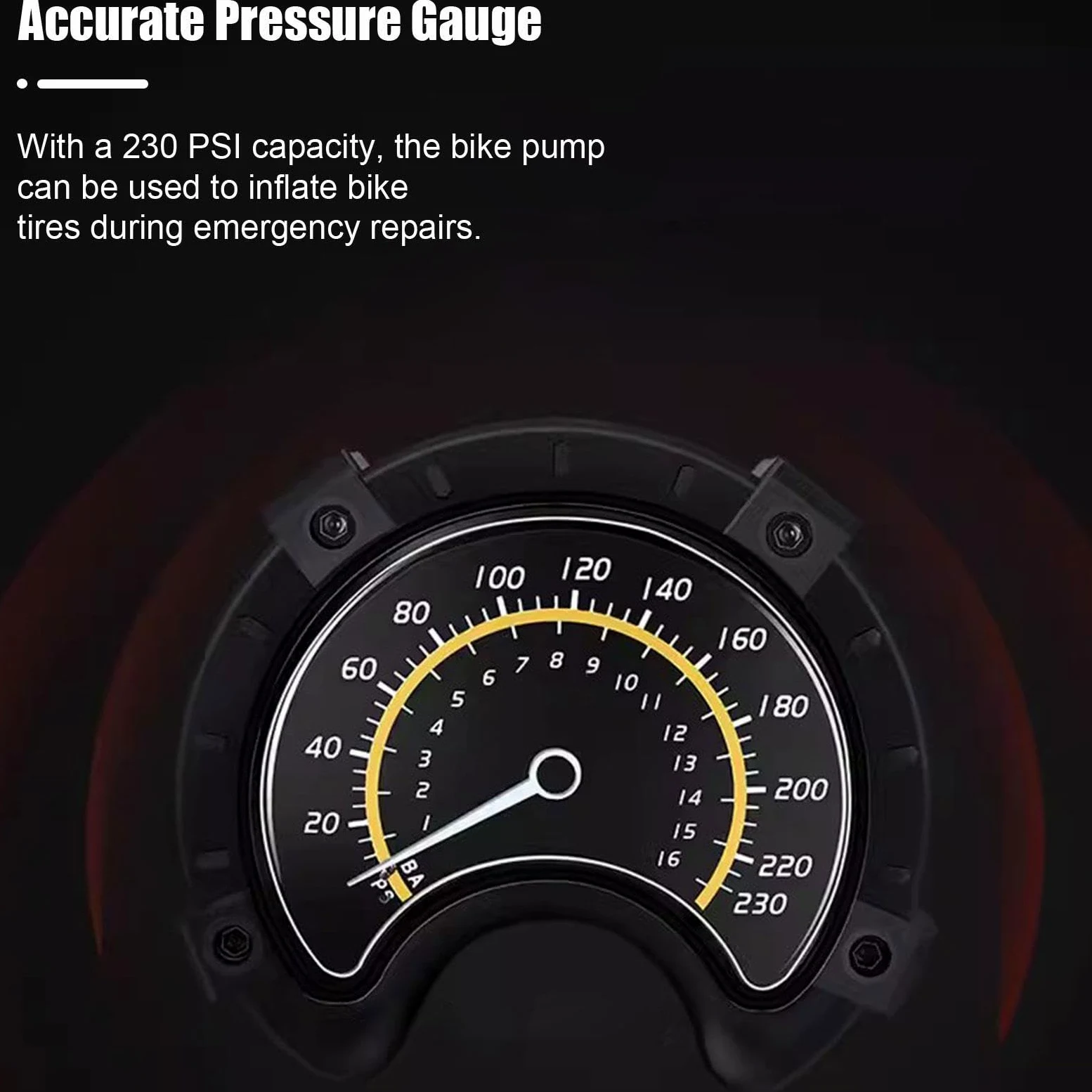 Bomba de Bicicleta con Alta Presión y Manómetro de 16 Bar/230 PSI - Bomba de Suelo para Bicicleta Compatible con Válvula Presta y Schrader - Bomba de Neumáticos