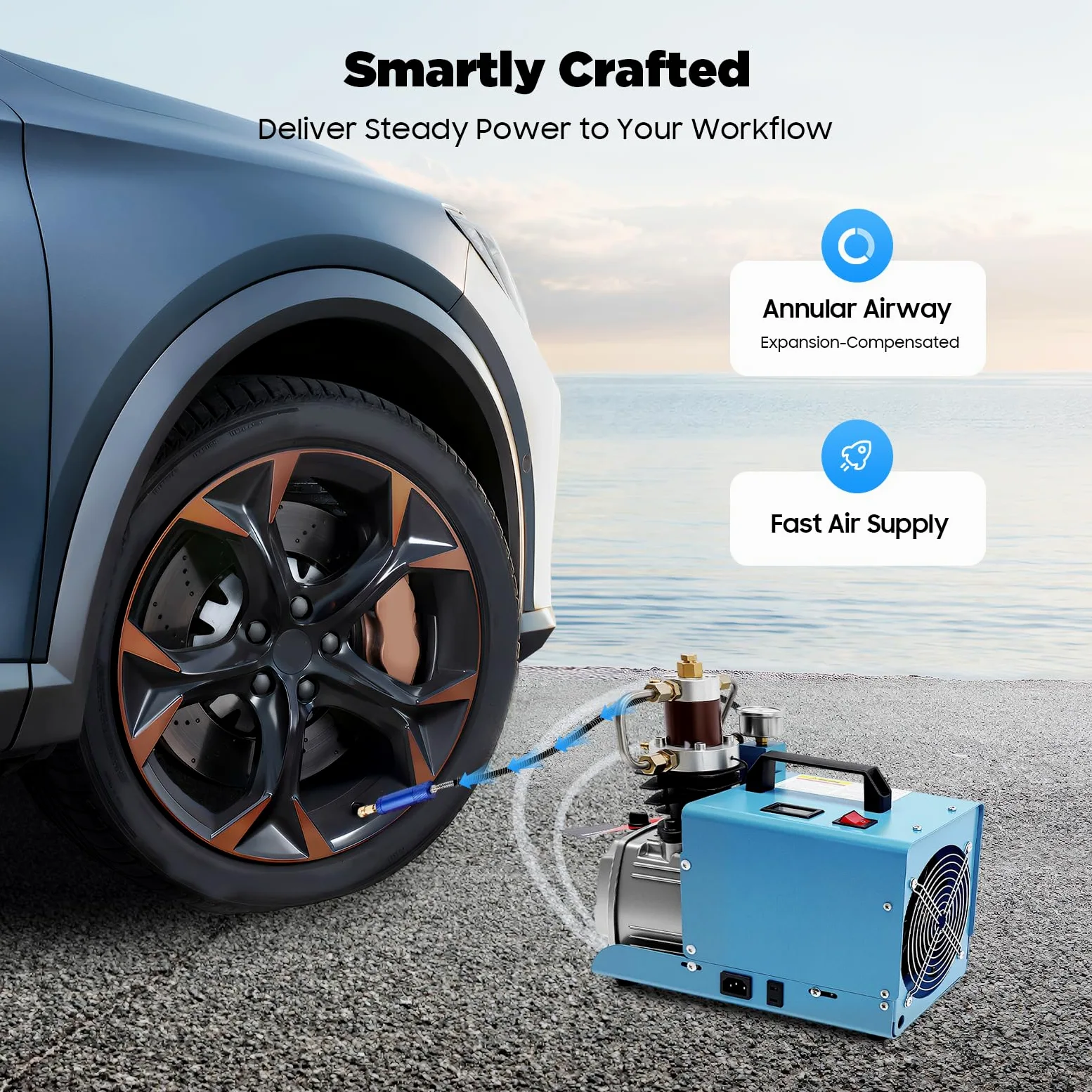 Bomba de aire eléctrica de 1800 W, 2800 rpm, enfriamiento de aire de agua, depósito de aceite de 350 ml, compresor de alta presión 0-30 MPa, válvula de alivio de presión, bomba de pistón de compresión