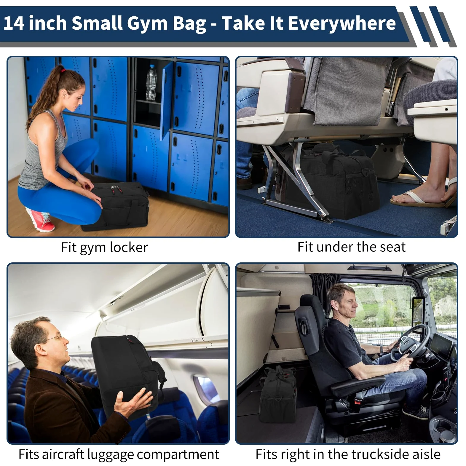Bolsa de gimnasio pequeña con bolsillo húmedo, Negro -, 35,56 cm, Gimnasio