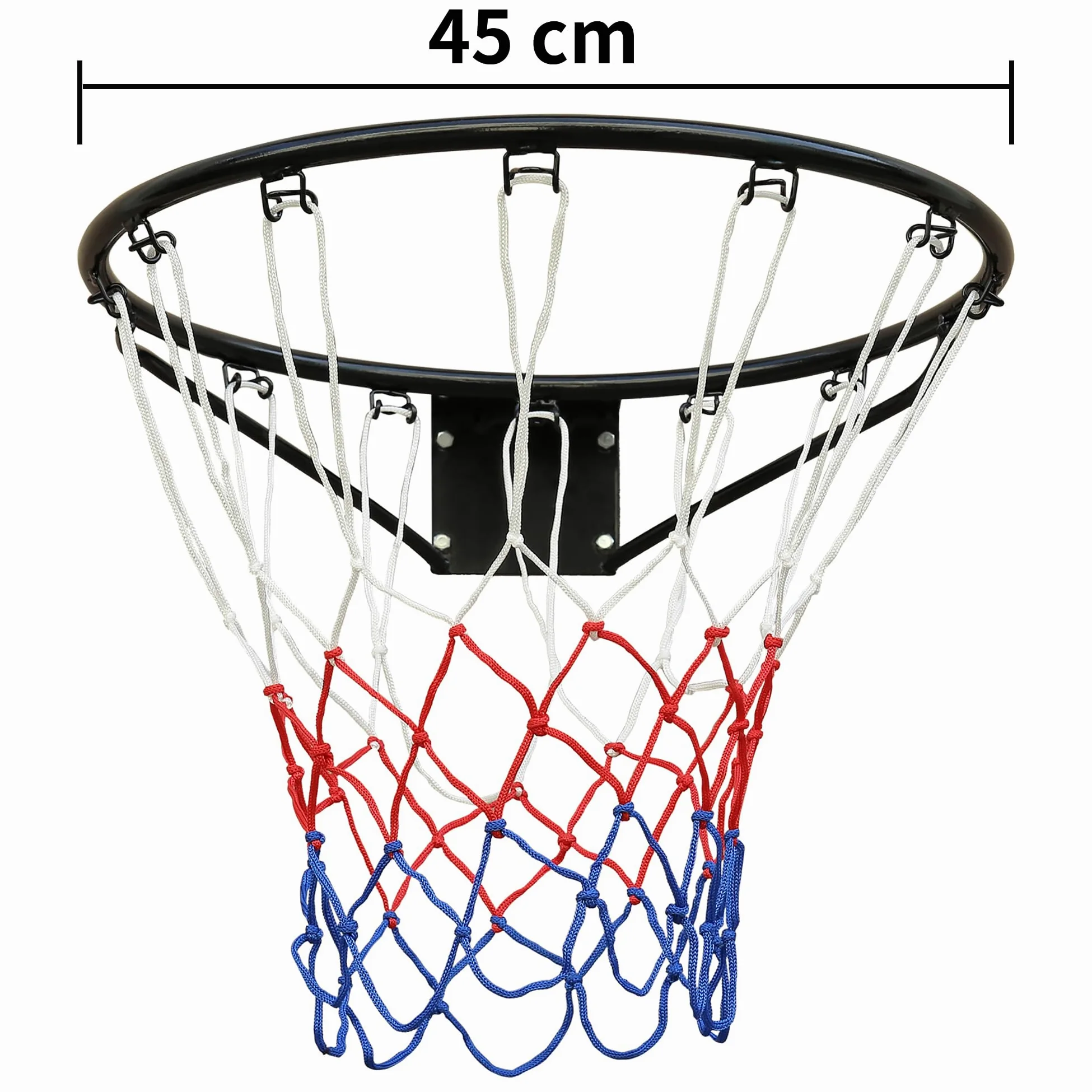 Aro de Baloncesto de Hierro con Red, para Pared, Negro, 45 cm