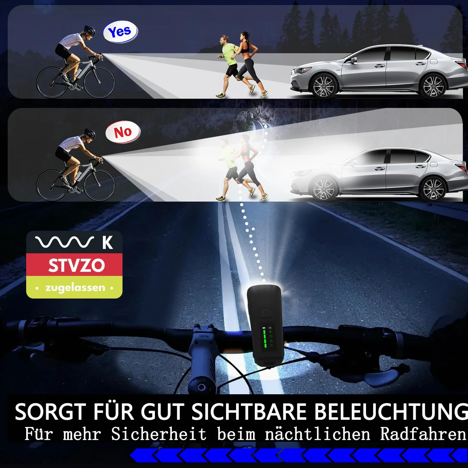 Juego de luces de bicicleta, iluminación de bicicleta certificada por StVZO, USB tipo C carga luces led set,IPX5 impermeable luz delantera y trasera