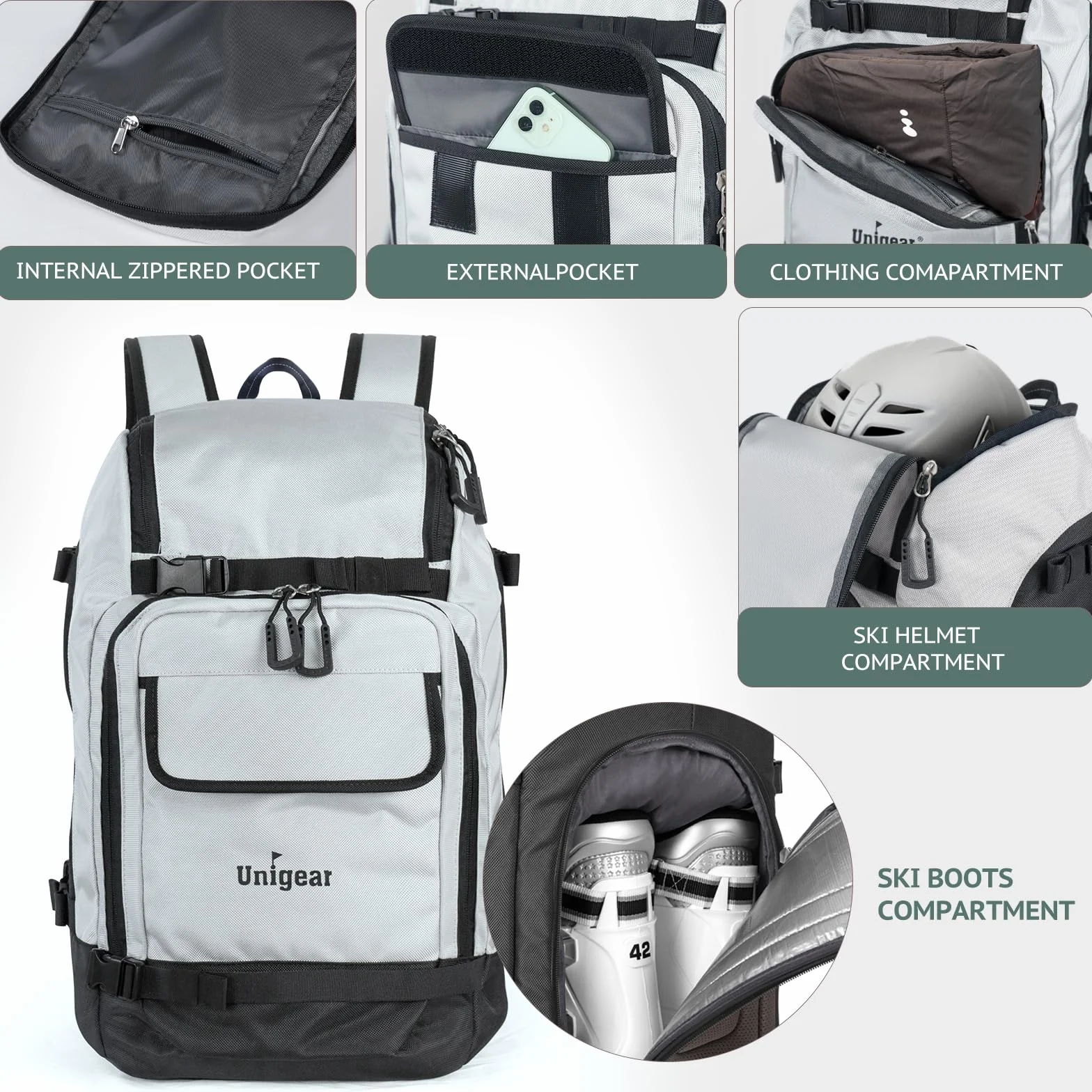 Unigear Mochila para botas de esquí snowboard con bolsa para casco