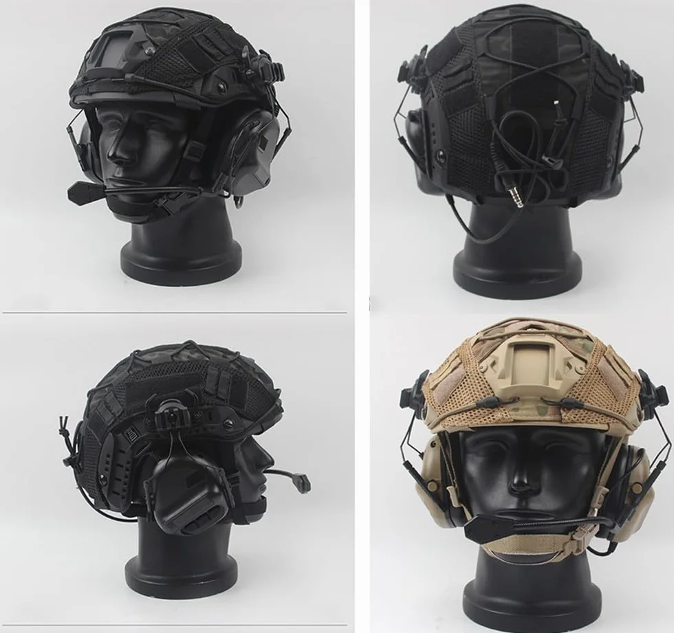 Casco Táctico Tipo PJ Ligero, Casco De Paintball Universal Equipo Estilo Militar con Auriculares Tácticos Y Cubierta De Casco para Paintball Deportes Al Aire Libre Caza Tiro