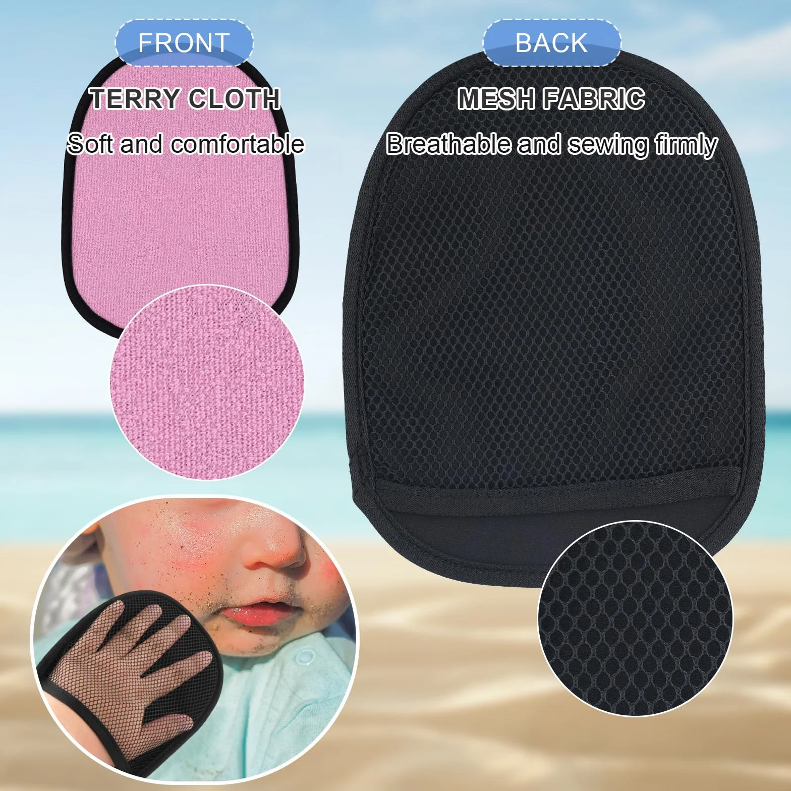 2uds Guantes Arena, Guante para Quitar Arena Transpirable Sand Wipe Off Mitt Limpia la Piel de Los Niños para Voleibol de Playa Actividades Acuáticas Recreación en el Océano