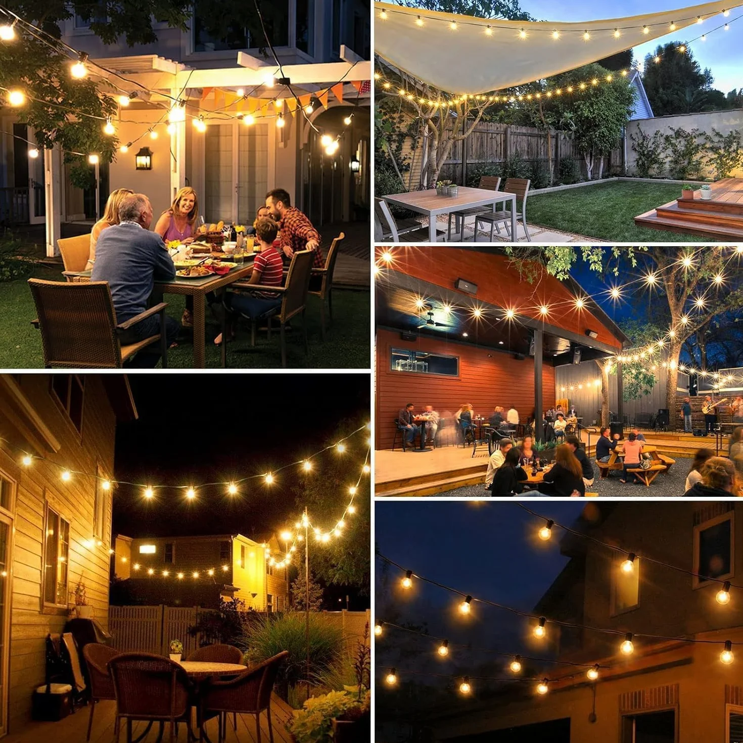 Guirnaldas Luces Exterior Regulable 15M, Guirnalda Luminosas Control Remoto 25+1 G40 LED Bombillas Impermeable Jardín Terraza