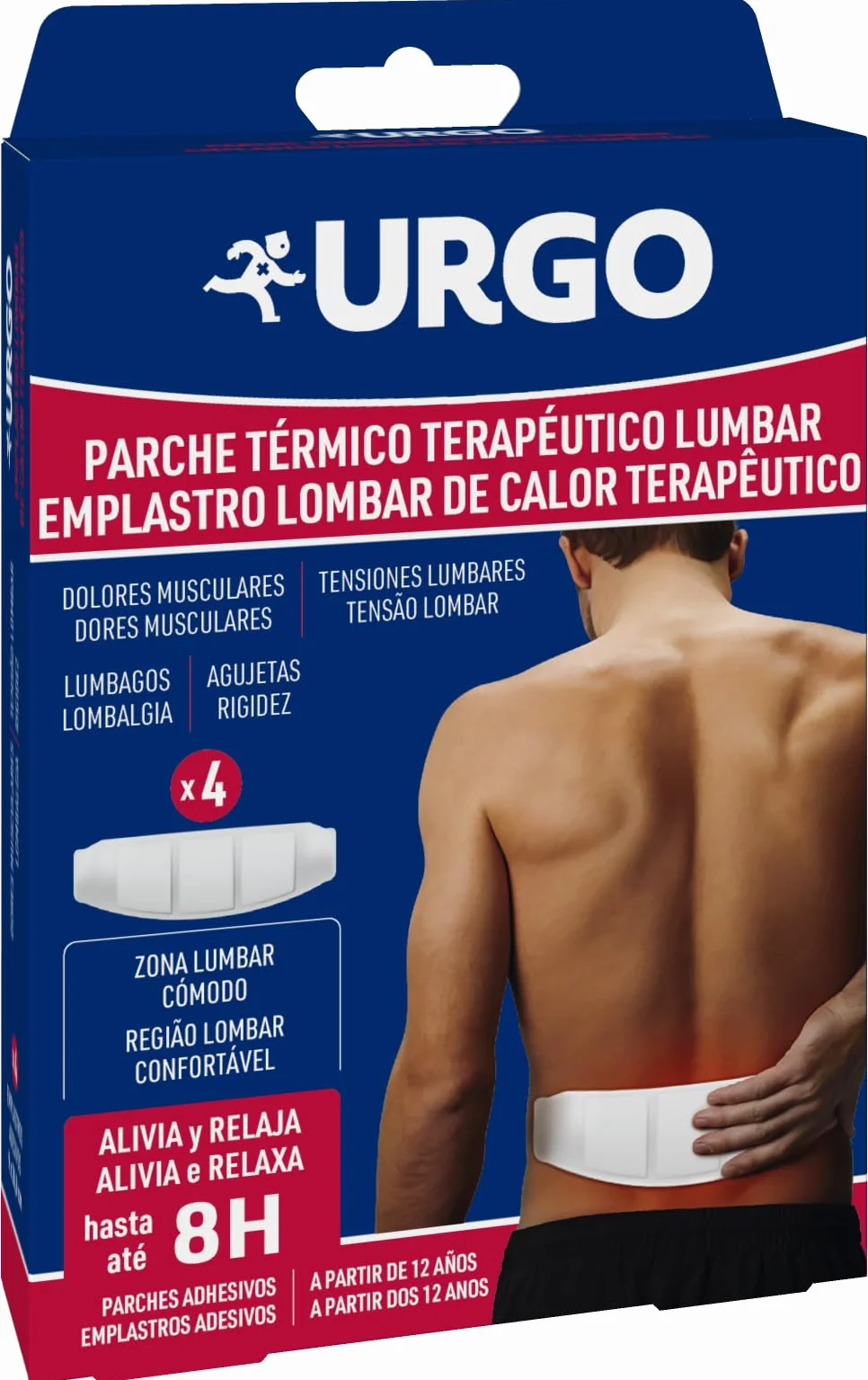 Urgo Parche térmico terapéutico lumbar 4 unidades 9 cm x 28,8 cm