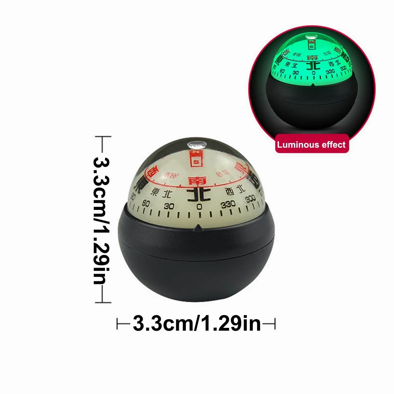Bola de brújula para salpicadero | Bola de brújula para montaje en salpicadero con doble esfera | Diseño luminoso guía de dirección de navegación para orientación de dirección de navegación