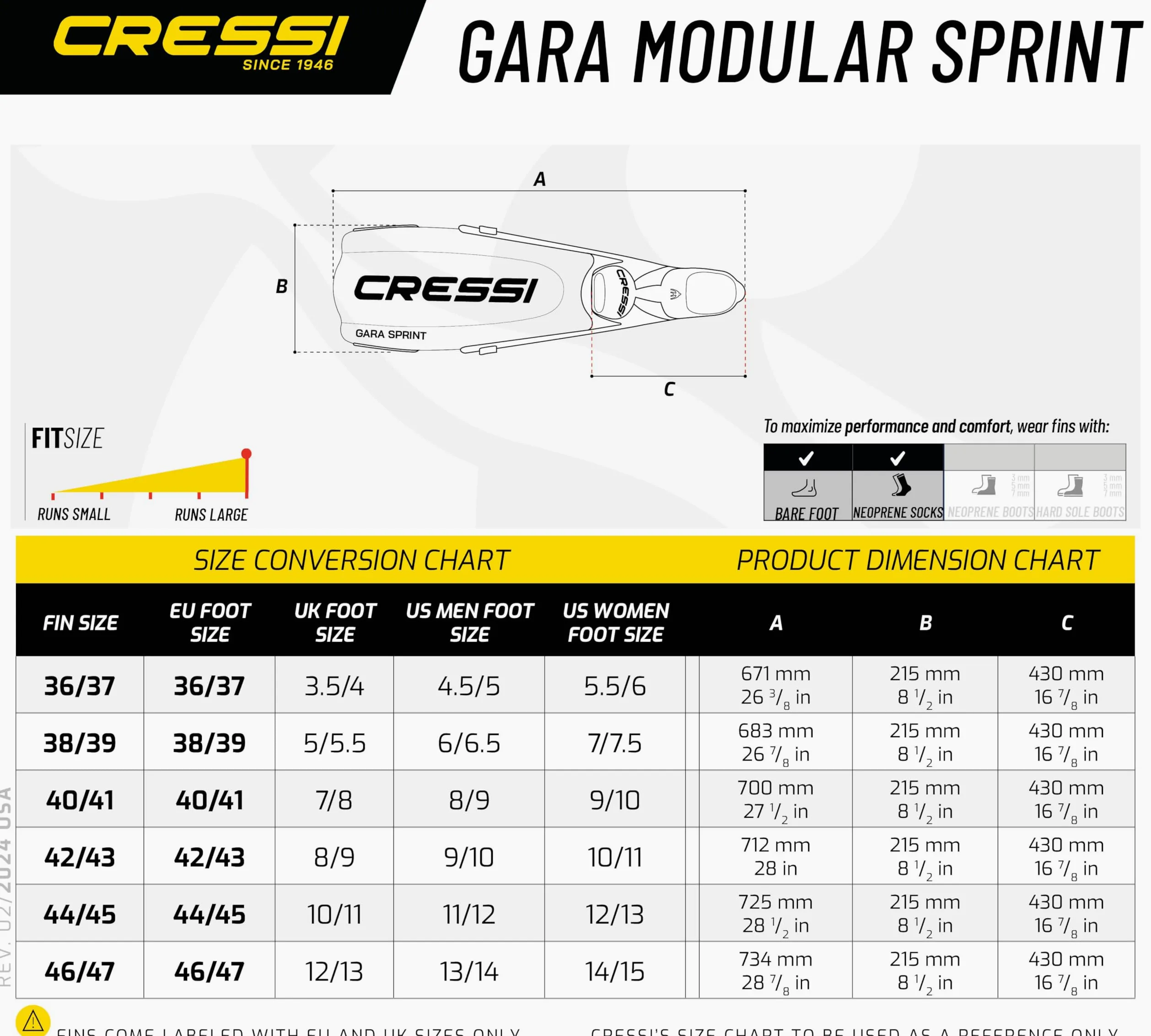 Cressi Gara Modular Sprint, Azul, 36/37