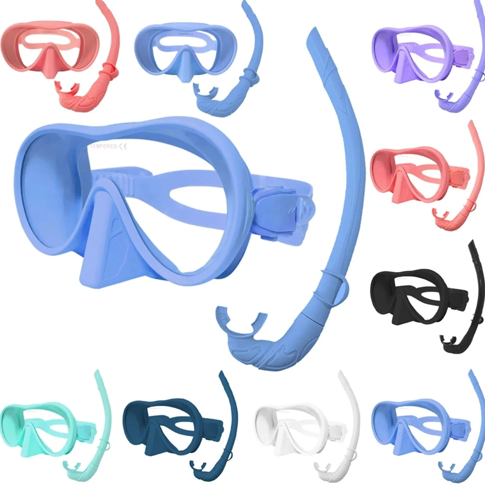 Buceo Máscara de Snorkel Espejo Facial antivaho para esnórquel de 180°, máscara de Buceo en Aguas Profundas, Gafas de Buceo con Tubo respiratorio(Pink)