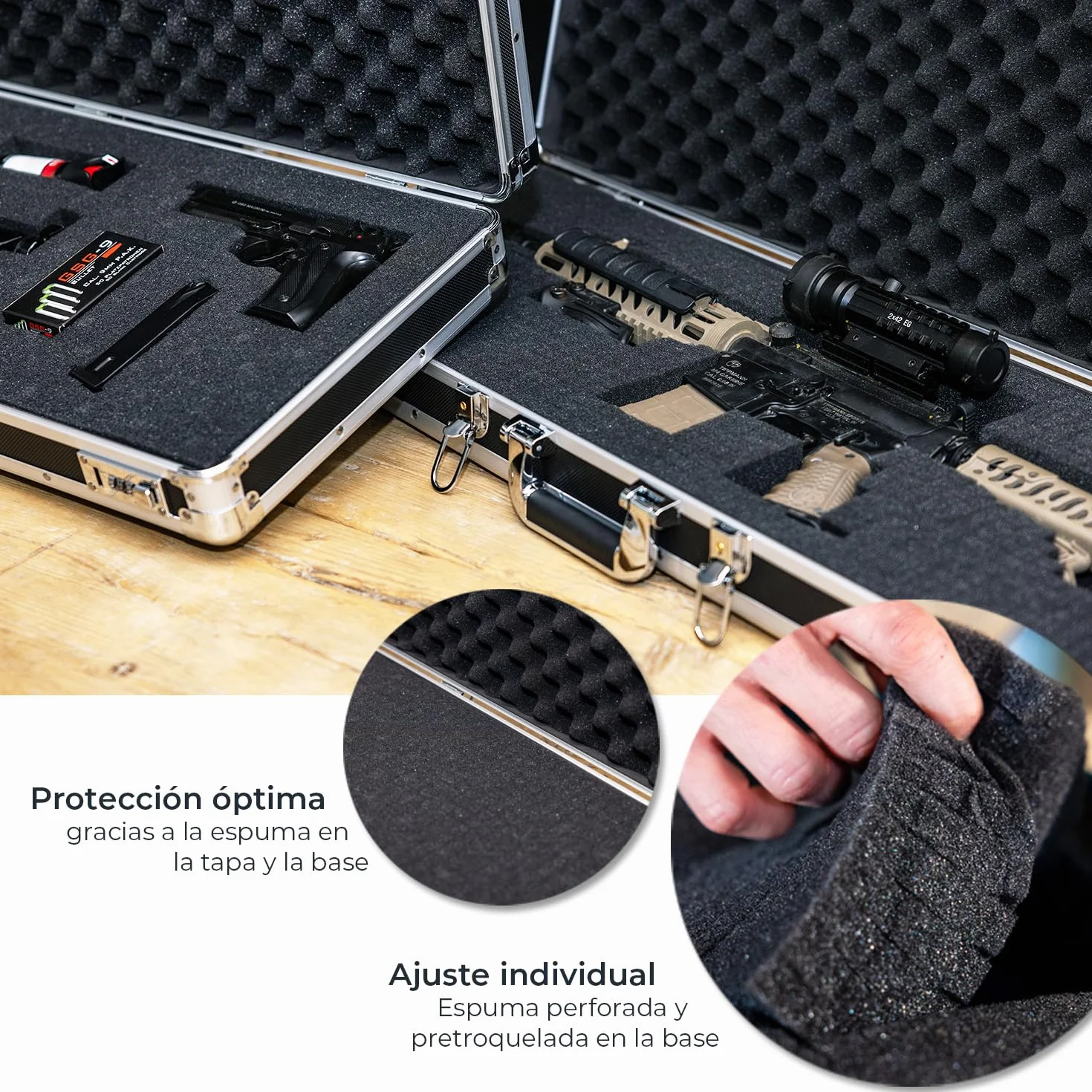 HMF 14405-02 Maleta de Aluminio para Armas y Rifles con Espuma | 117 x 36 x 12 cm | Negro