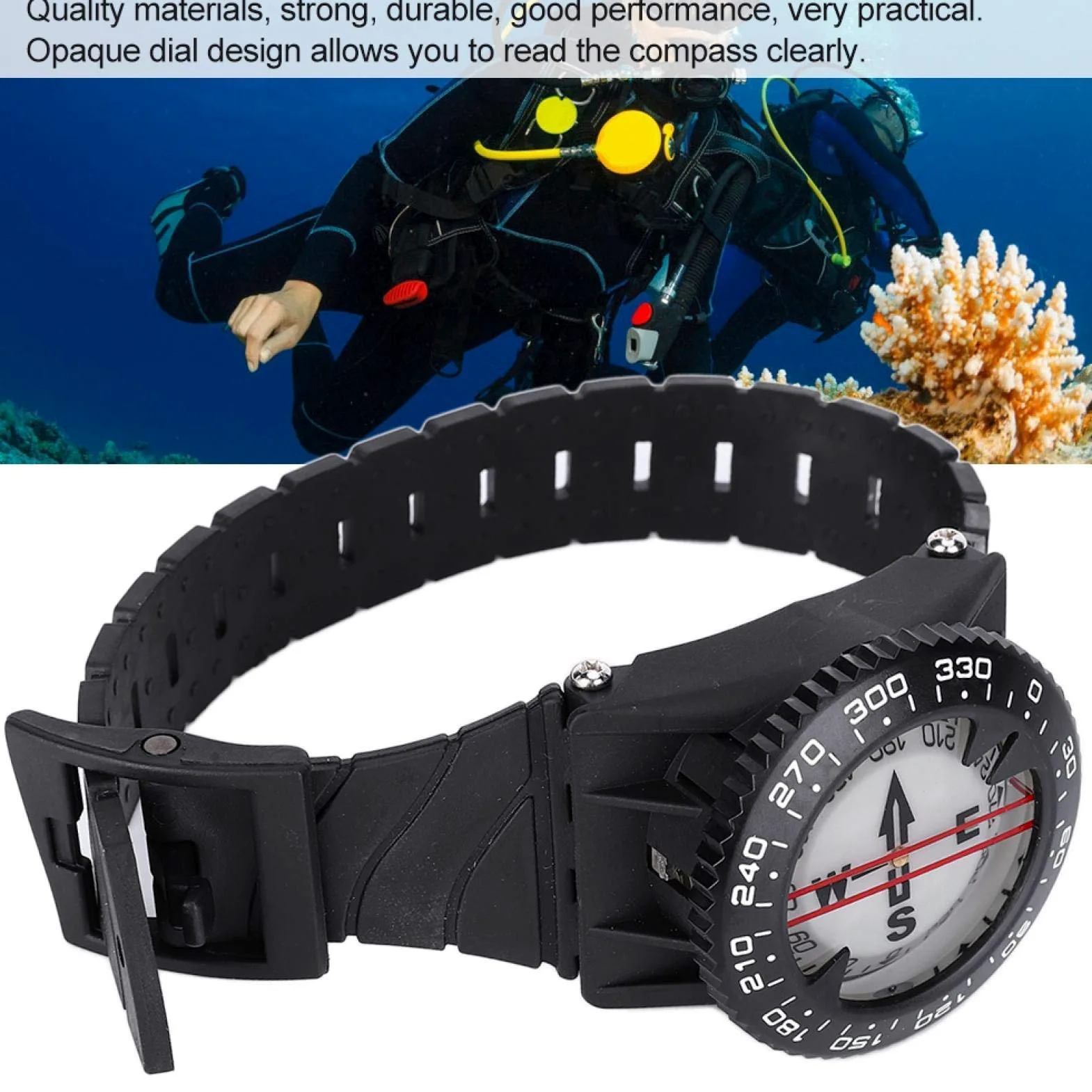 Brújula de muñeca para buceo, brújula de muñeca para buceo Brújula de muñeca blindada con correa para la muñeca para buceo, deportes de recreación al aire libre y otros deportes acuáticos