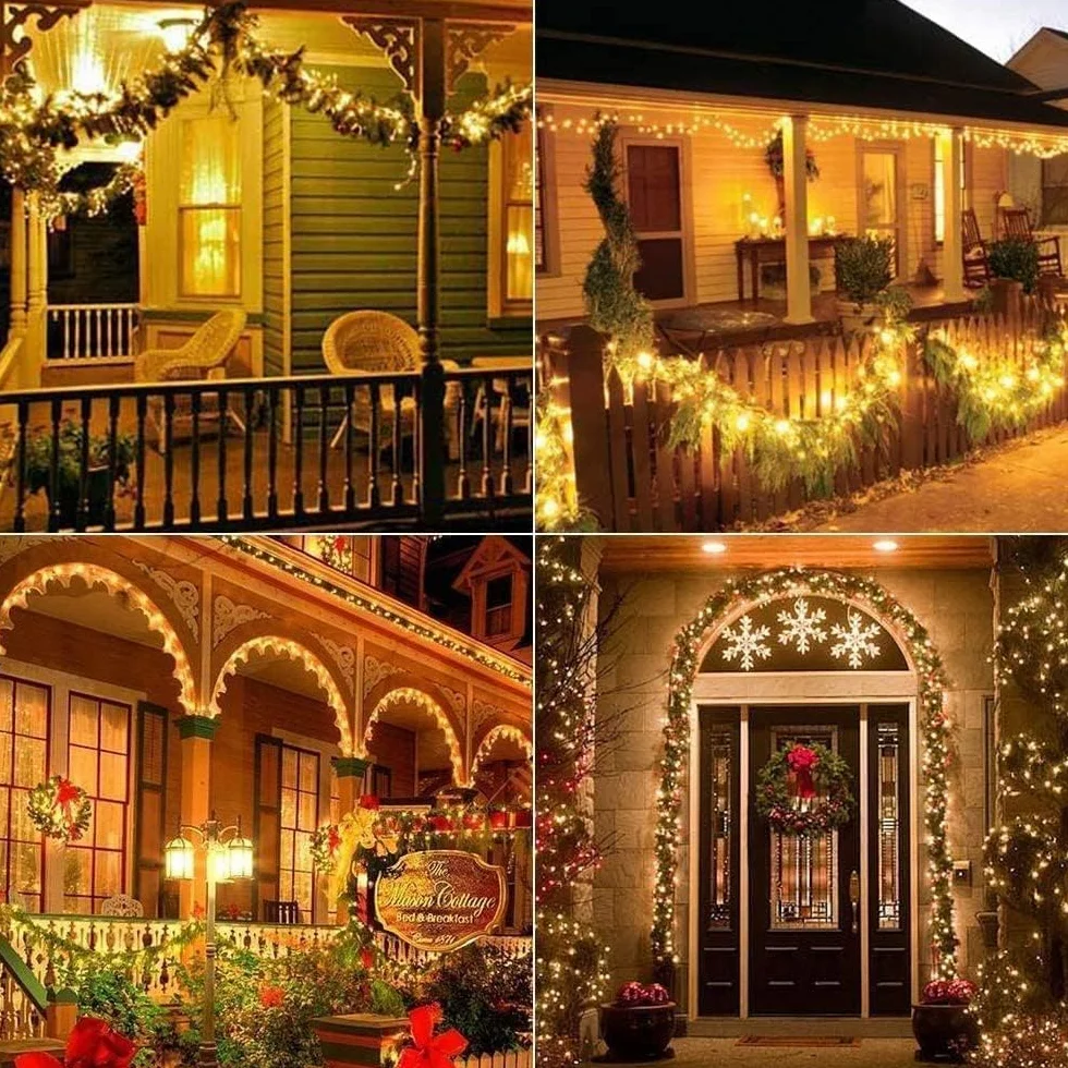 Joomer Luces Solares LED Exterior Jardín 12M 120LED Guirnaldas Alambre Cobre 8 Modos Blanco Cálido Impermeable
