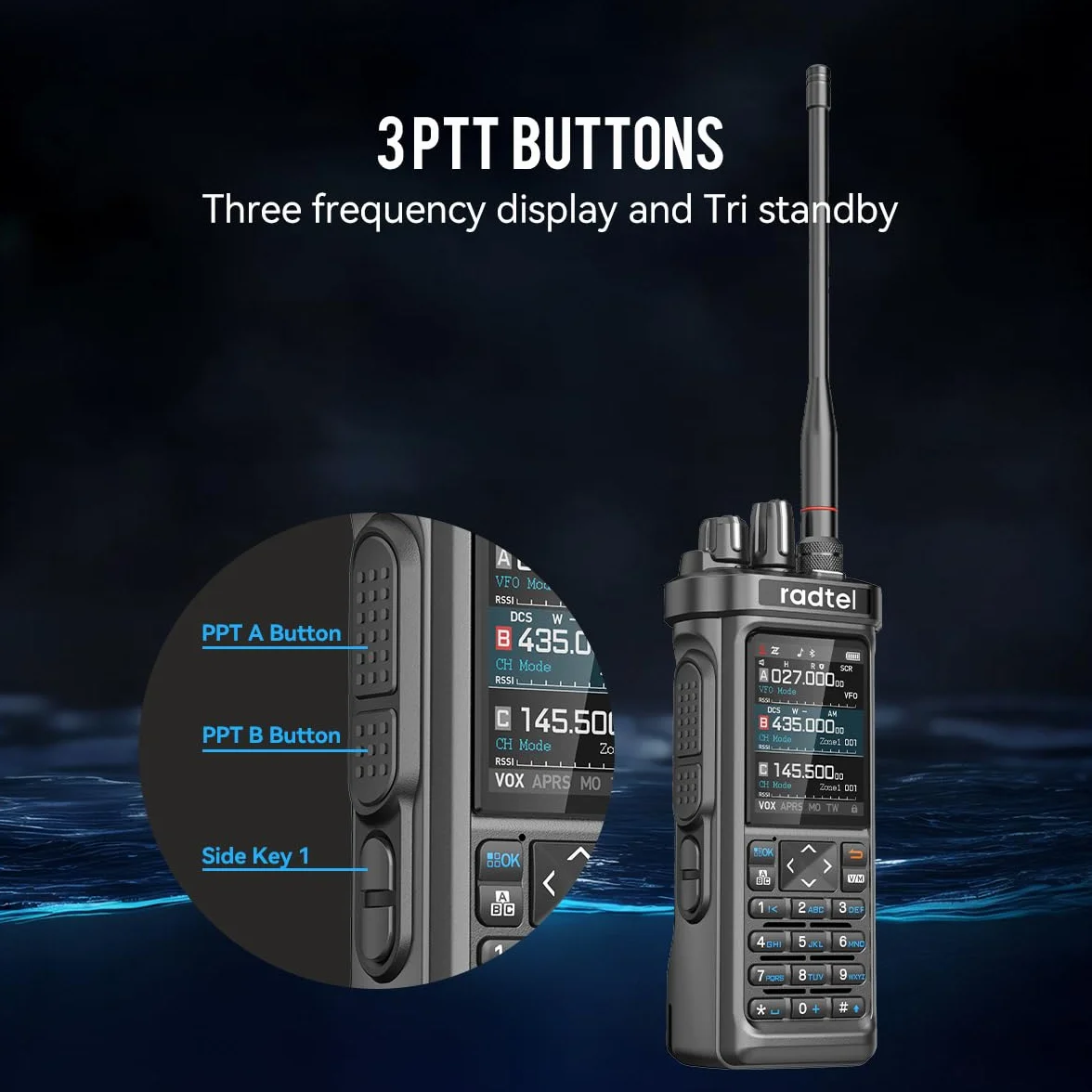 Radtel RT-950 10W Radio de Mano bidireccional de Largo Alcance, recepción Am/FM/CB/SW/MW/LW, GPS/APRS, programación inalámbrica Bluetooth, NOAA, analizador de Espectro (con Cable de programación)