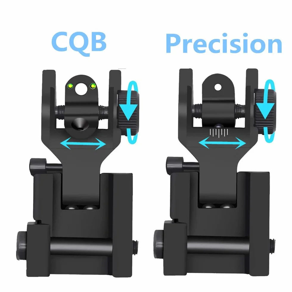 FIRECLUB Tactical Front and Rear Folding Flip up Iron Sights for Hunting (Black with glass fibre)