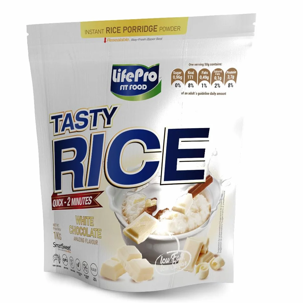 Life Pro Tasty Rice 1kg Harina de Arroz Pre Gelatinizada Sin Azúcares Chocolate Blanco