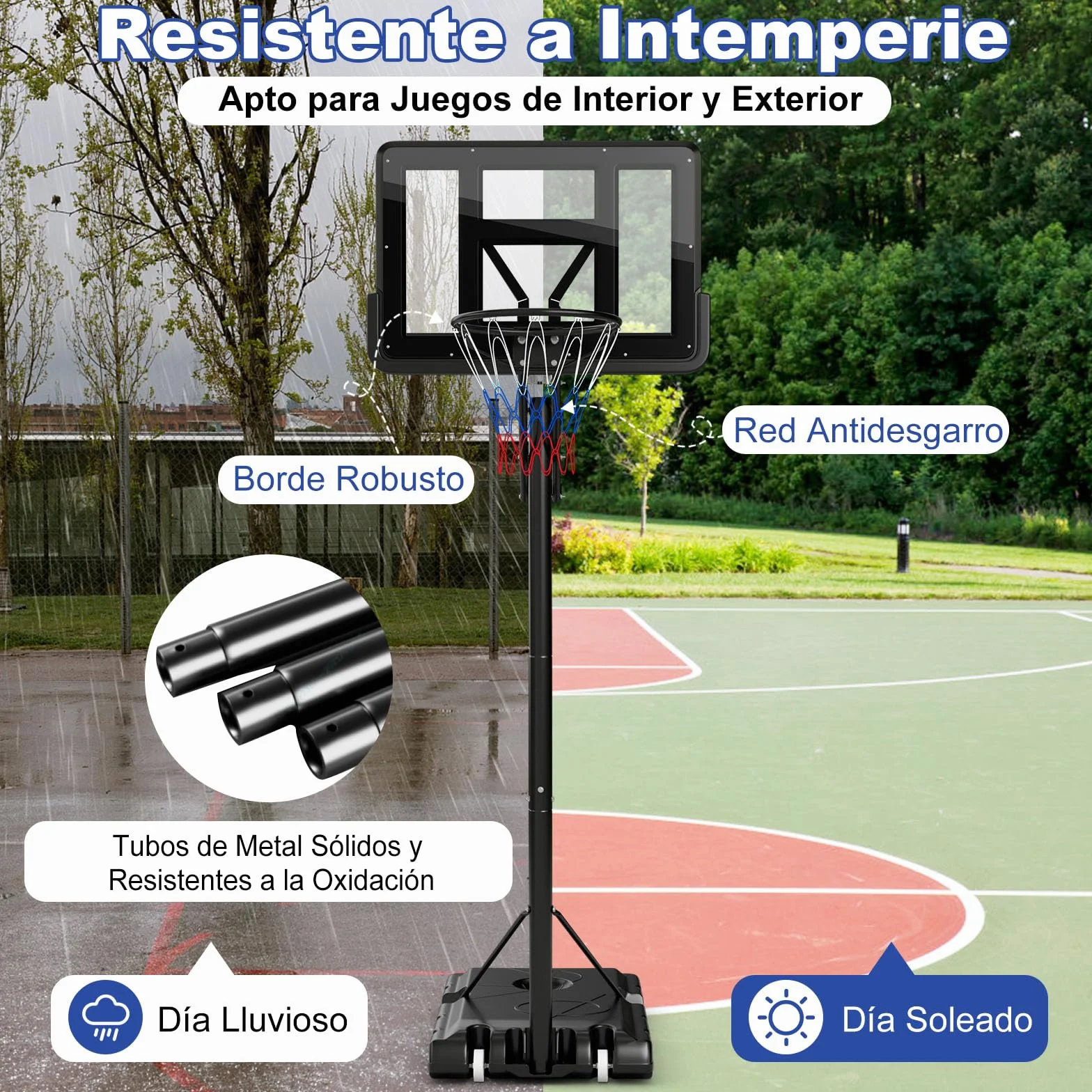 COSTWAY Canasta Baloncesto Altura Ajustable 10 Niveles 143cm-305cm Portátil con Ruedas Base Rellenable