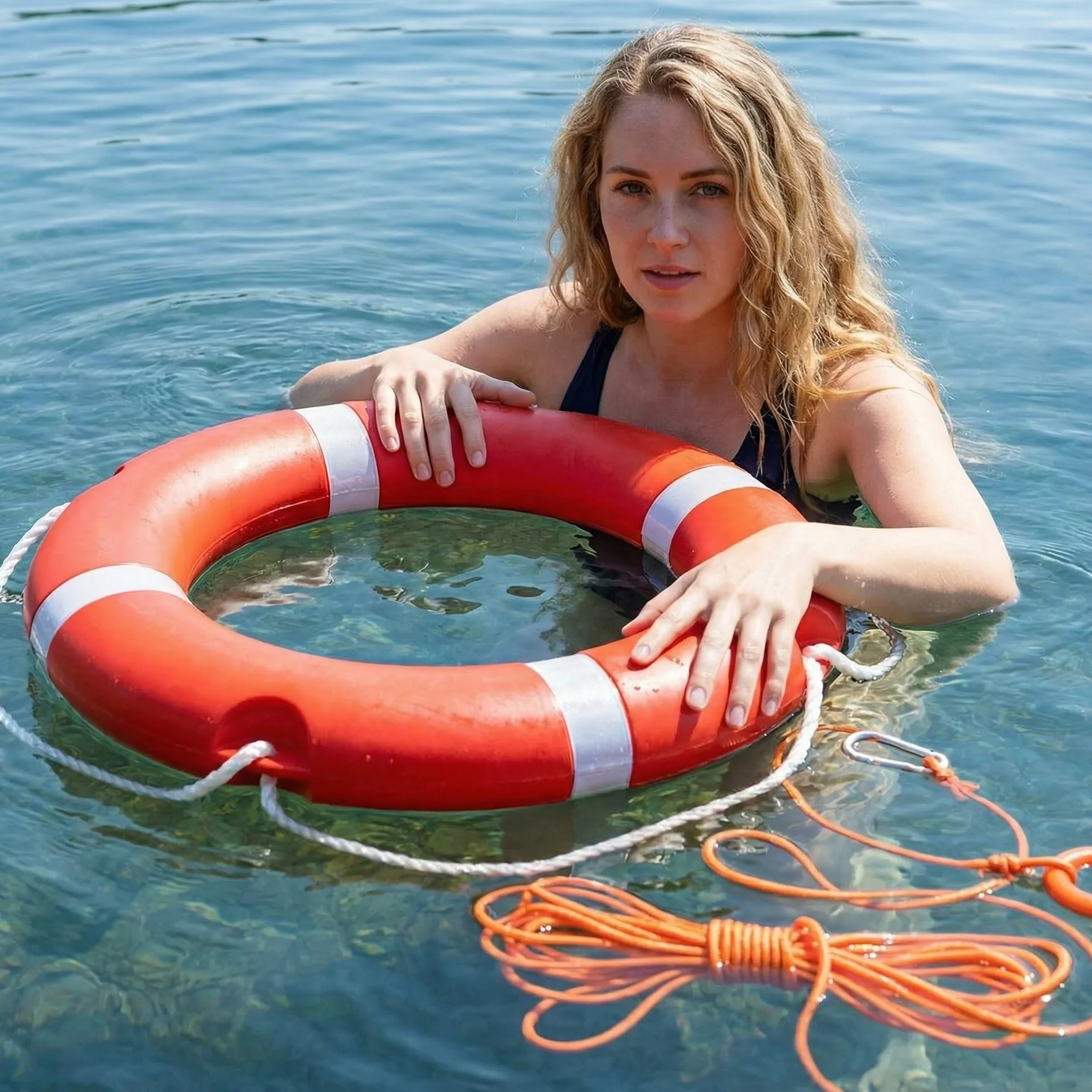 Aro Salvavidas de Barco de 72 CM con Cuerda de aro Salvavidas Flotante de Agua 30 M, 2,5 KG estándar Internacional Profesional al Aire Libre Anillo Salvavidas