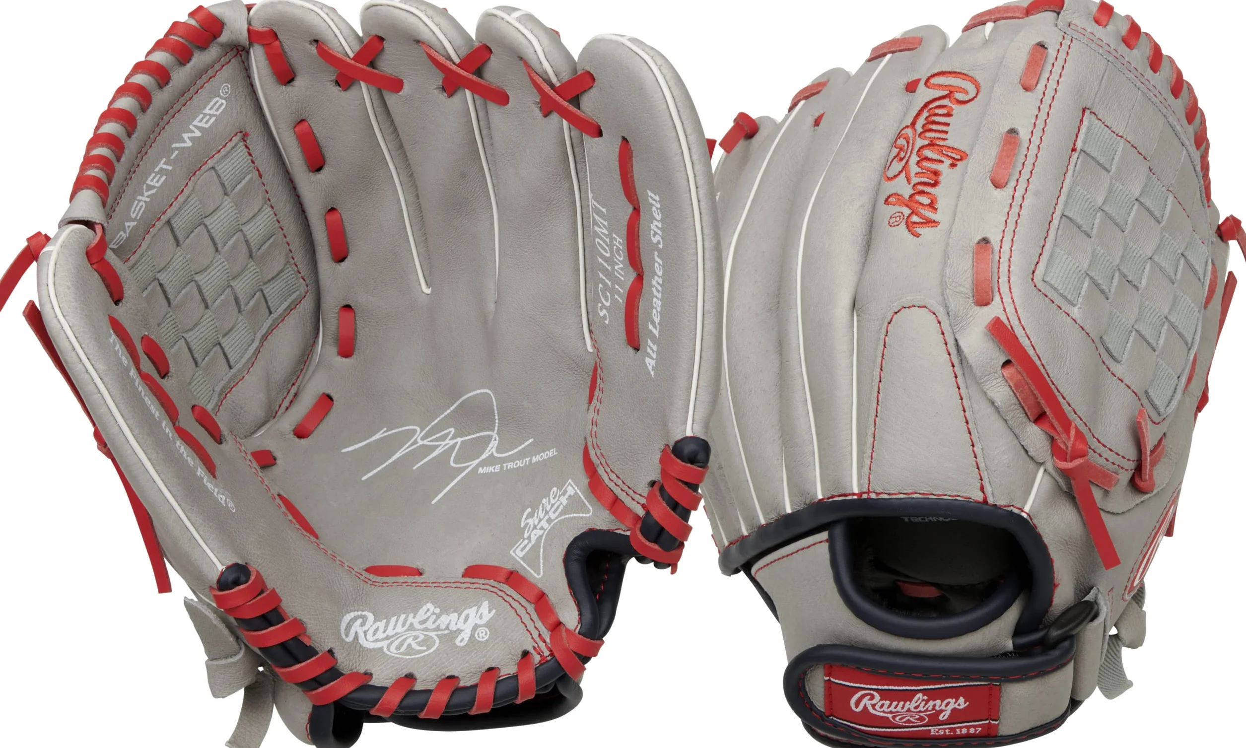 Rawlings | Sure Catch T-Ball & Youth Baseball Glove | Left Hand Throw | 11" | Mike Trout Model