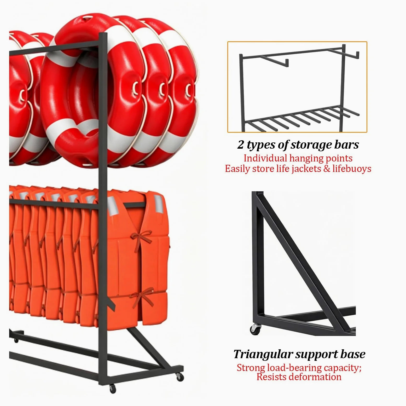 Estante de Almacenamiento para Equipos de Piscina, Soporte Resistente para Chalecos Salvavidas y Aros Salvavidas con Ruedas giratorias, Organizador Independiente para muelles, Capacidad