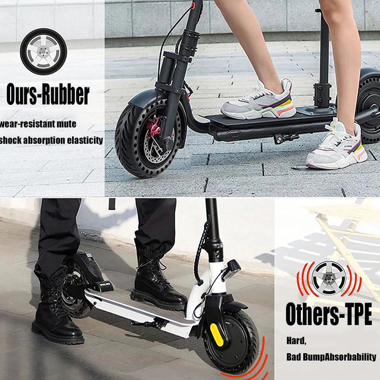 10 x 2.125 Neumático para patinete eléctrico, Neumáticos de goma maciza de 10 pulgadas Diseño de panal Resistente al desgaste A prueba de pinchazos Neumático de repuesto delantero o trasero para patin
