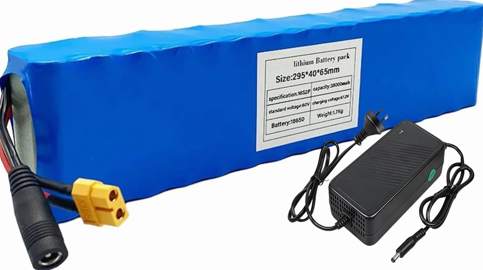 Batería De Iones De Litio Para Bicicleta Eléctrica De 60 V Y 38 Ah, 16S2P, Resistente Al Agua, Para Scooters Eléctricos Con Motor De 200 W A 1000 W. XT90+DC,60V 38AH