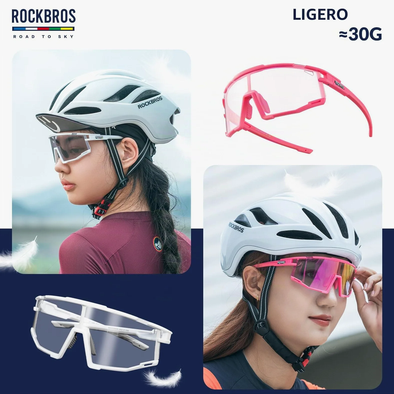 ROCKBROS Road to Sky Gafas de Ciclismo Fotocromáticas Protección UV400 Gafas Sol Deportivas Lentes Transparentes de MTB Bicicleta Running Golf para Hombre Mujeres
