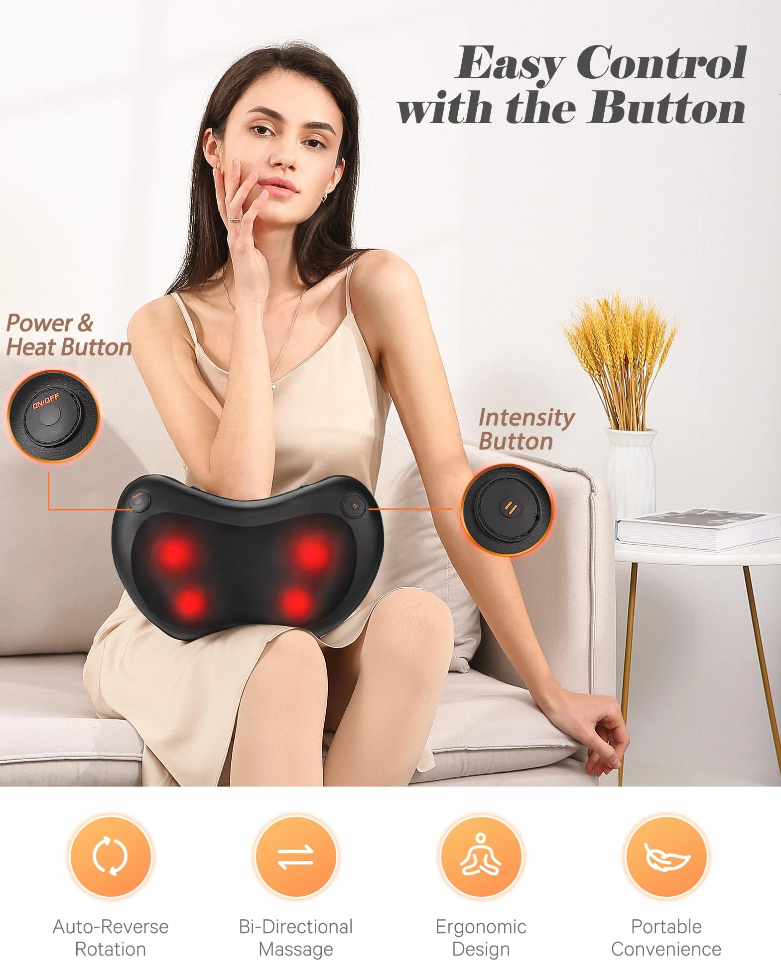 Almohadilla de masaje con cable para cuello, masajeador giratorio con calefacción apagado automático