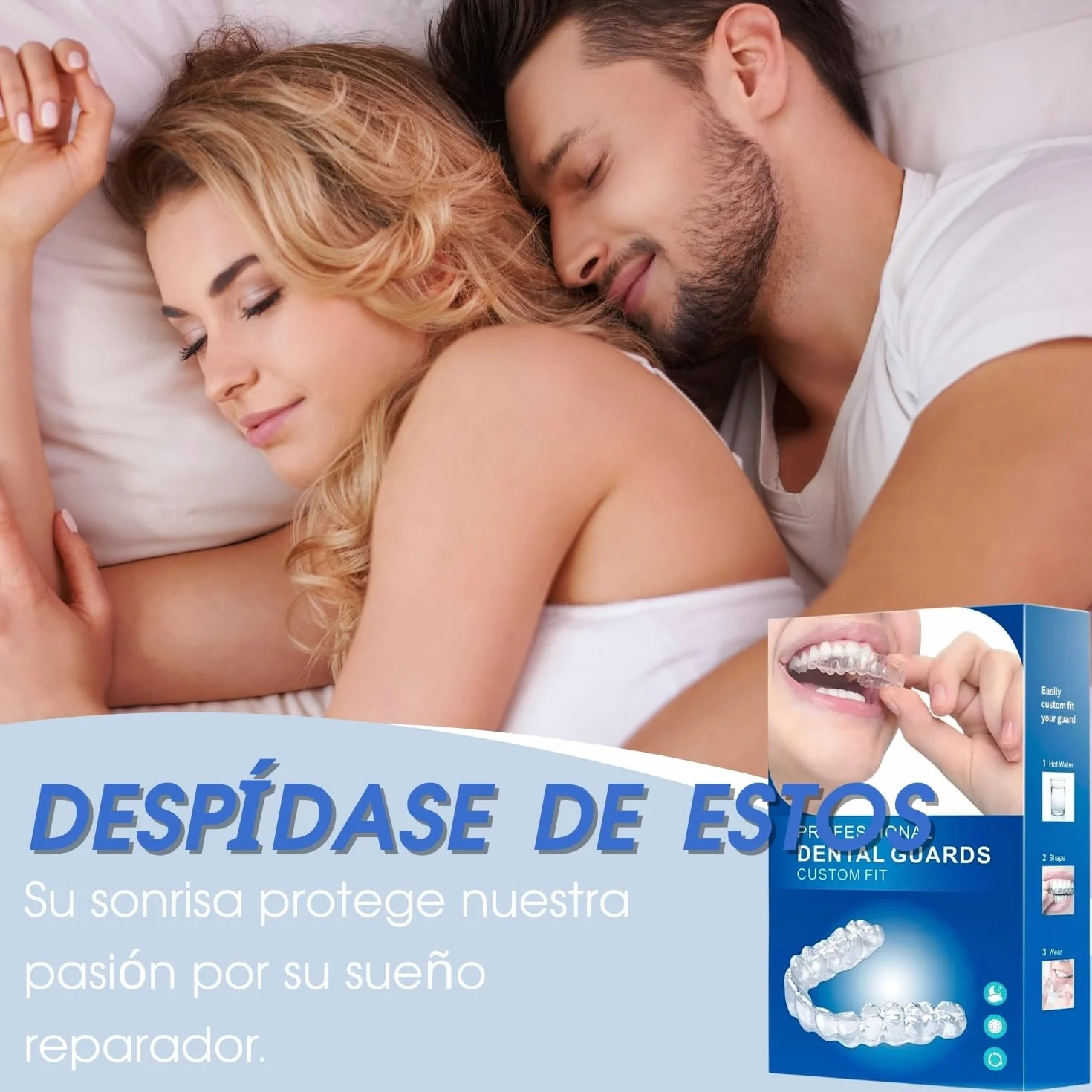 Férula de Descarga para Bruxismo Nocturno, 4 Piezas 2 Tamaños, Protector Bucal Ajustable