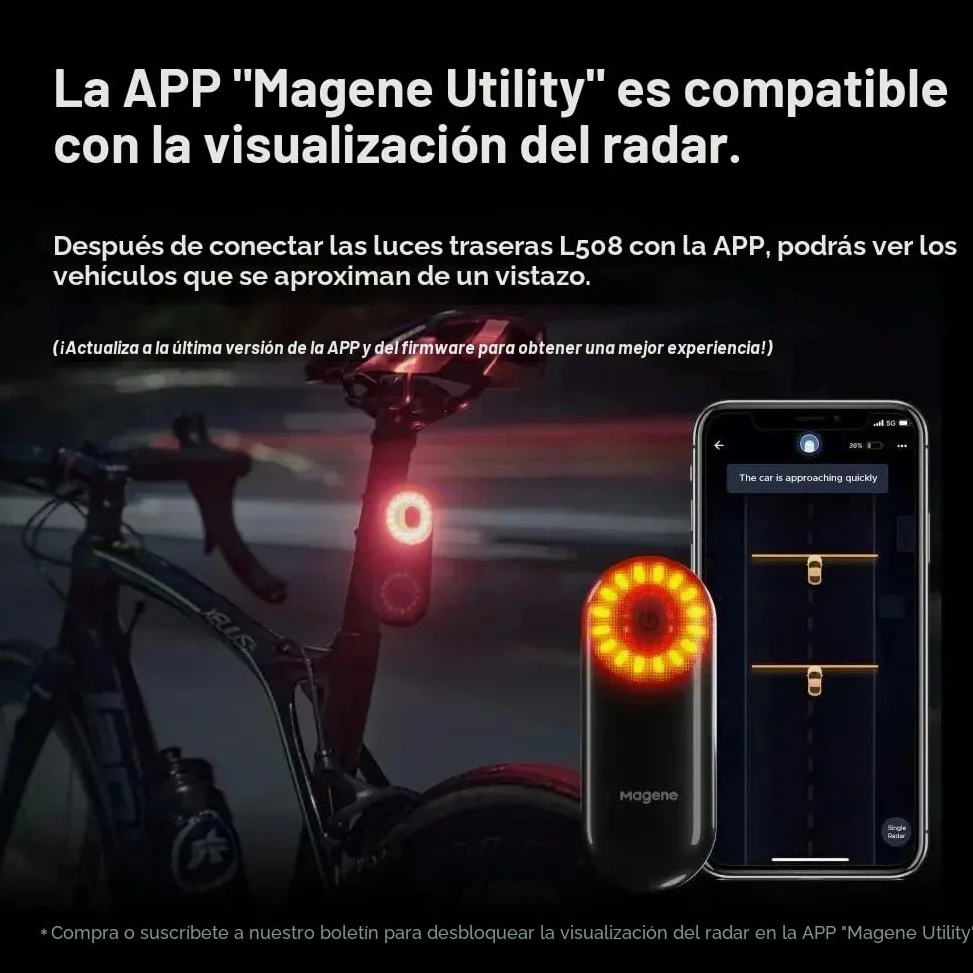 Magene L508 Luz trasera de radar de bicicleta, 5 modos de luz, luz trasera de bicicleta recargable tipo C para ciclismo MTB, bicicleta, batería de larga duración