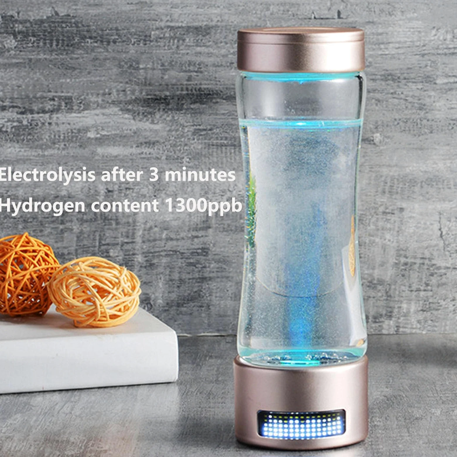 Botella De Agua Rica En Hidrógeno Generador De Agua De Hidrógeno Máquina De Ionizador De Agua De Hidrógeno Con Tecnología SPE Contenido De Hidrógeno De Electrólisis De 3 Minutos Hasta 1300 PPB 250 Ml(