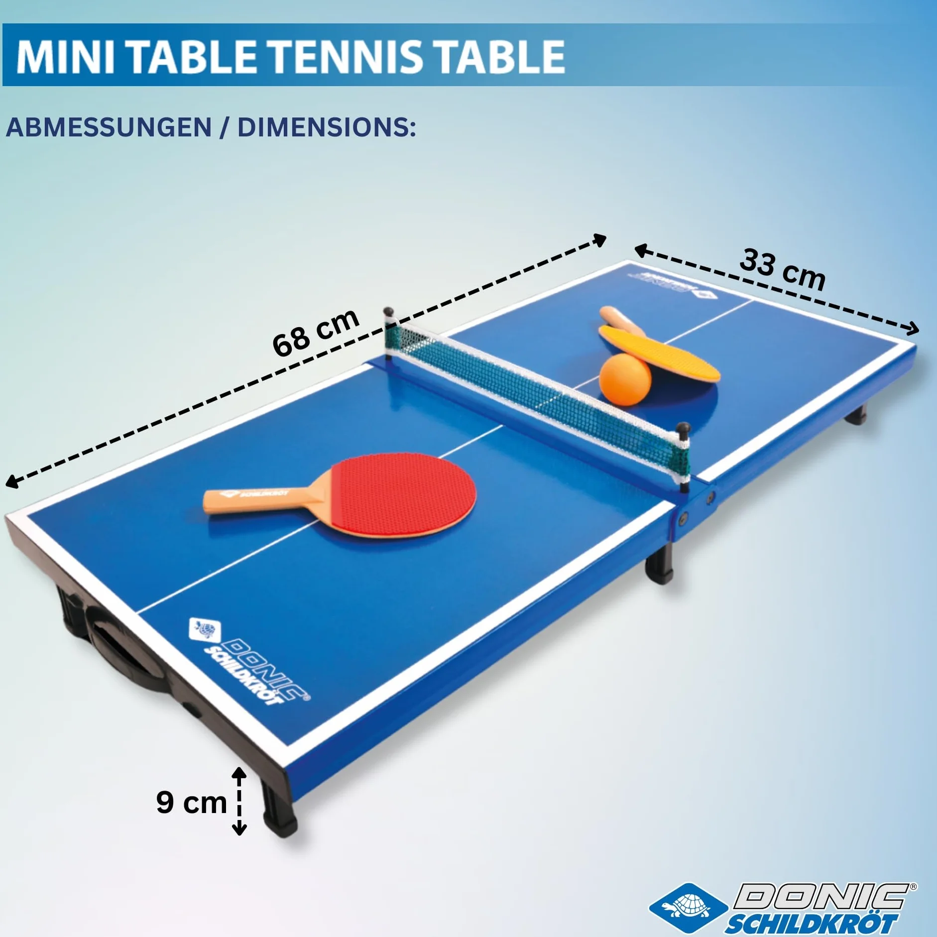 Donic-Schildkröt 838576 - Juego Completo de Mesa de Ping Pong (2 Palas y 1 Pelota, Plegable, tamaño maletín, 68 x 33 x 9 cm), Color Azul