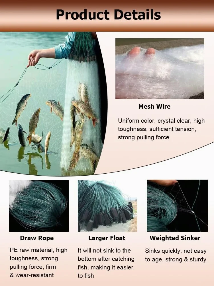 Red de Pesca de Nailon de Alta Resistencia, de Tres Capas, con enmalle, de 20, 30, 40, 50 y 70 m de Longitud.