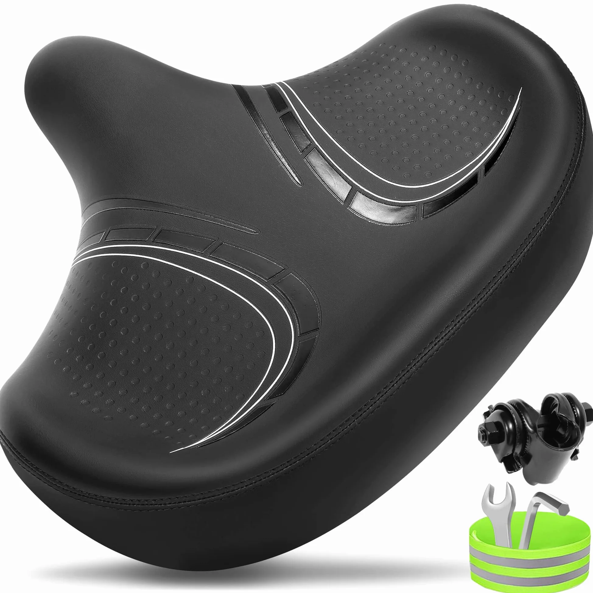CDYWD Sillín de bicicleta de gran tamaño para hombre y mujer, cómodo, suave, extra ancho, acolchado, cómodo sillín de bicicleta, bicicleta de ejercicio, bicicleta estática