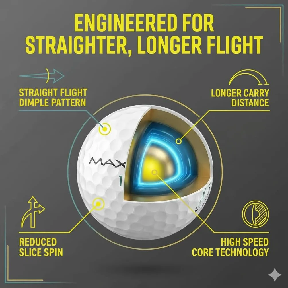 Maxfli StraightFli - Pelotas de golf color amarillo brillante, paquete de 12 pelotas de golf de baja distancia de giro para disparos más rectos | Tacto suave, cubierta de ionómero duradera | para