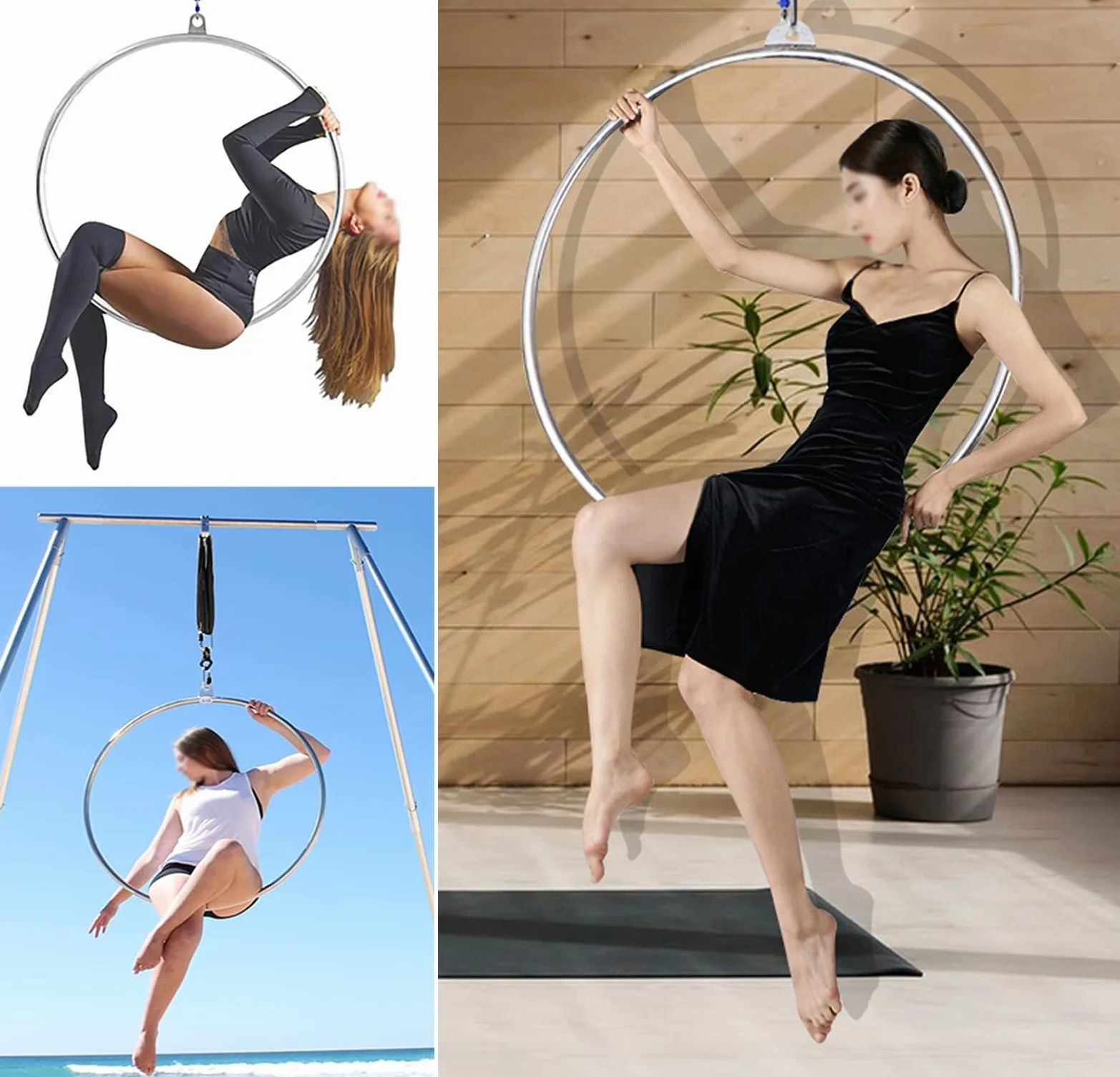 Aro aéreo grande, 95 cm de diámetro, aro de arte de un solo punto para gimnasio en casa, baile, pérdida de peso y gimnasia para niños y adultos