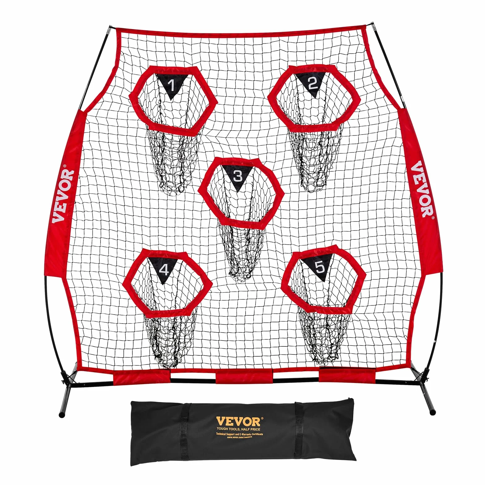VEVOR Red de Lanzamiento para Entrenadores de fútbol, 1,8 x 1,8 m, Red de Entrenamiento con 5 Bolsillos para Diana, Red sin Nudos con Correas y Bolsa de Transporte, Mejora la precisión de Lanzamiento