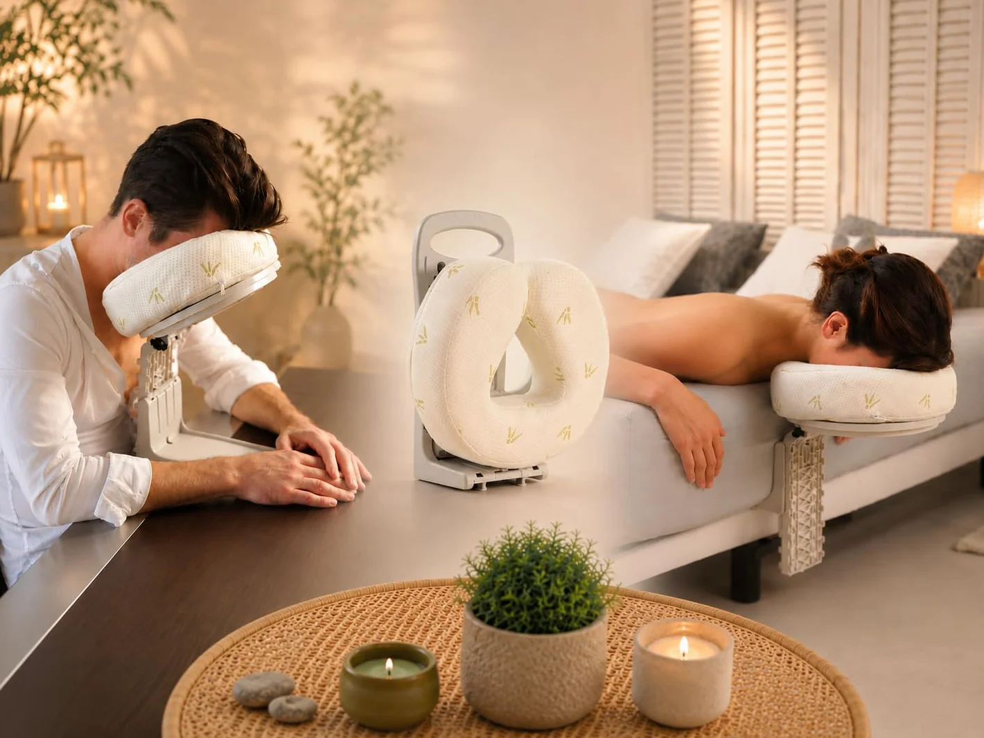 Reposacabezas de Masaje Ergonómico, Regulable en Altura e Inclinación, Cojín con Memoria de 8 cm, Plegable
