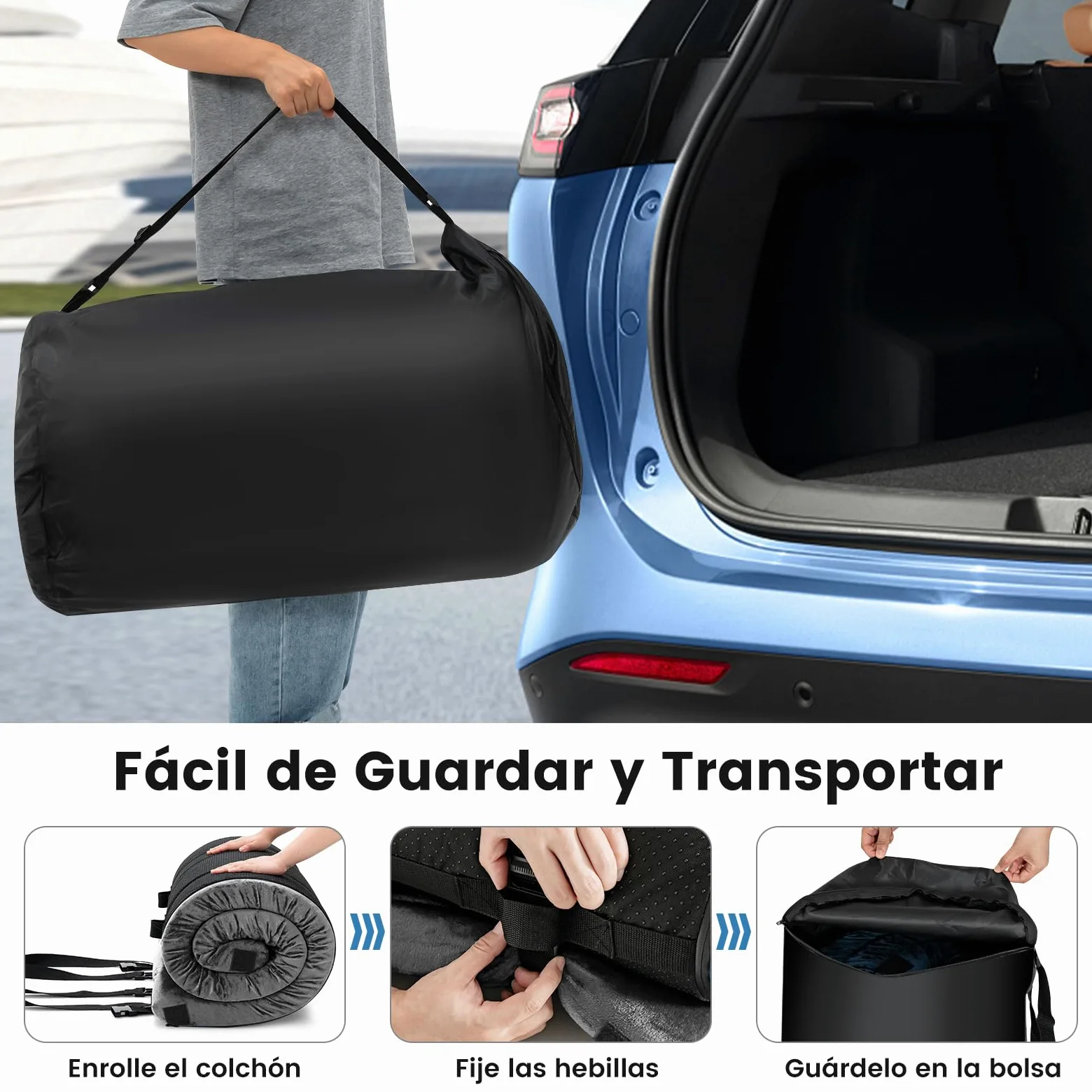 GYMAX Colchón de Espuma Viscoelástica con Bolsa de Transporte, Colchón de Aire, Colchón de Suelo Enrollable, para Camping, 183 x 62,5 x 6,5 cm