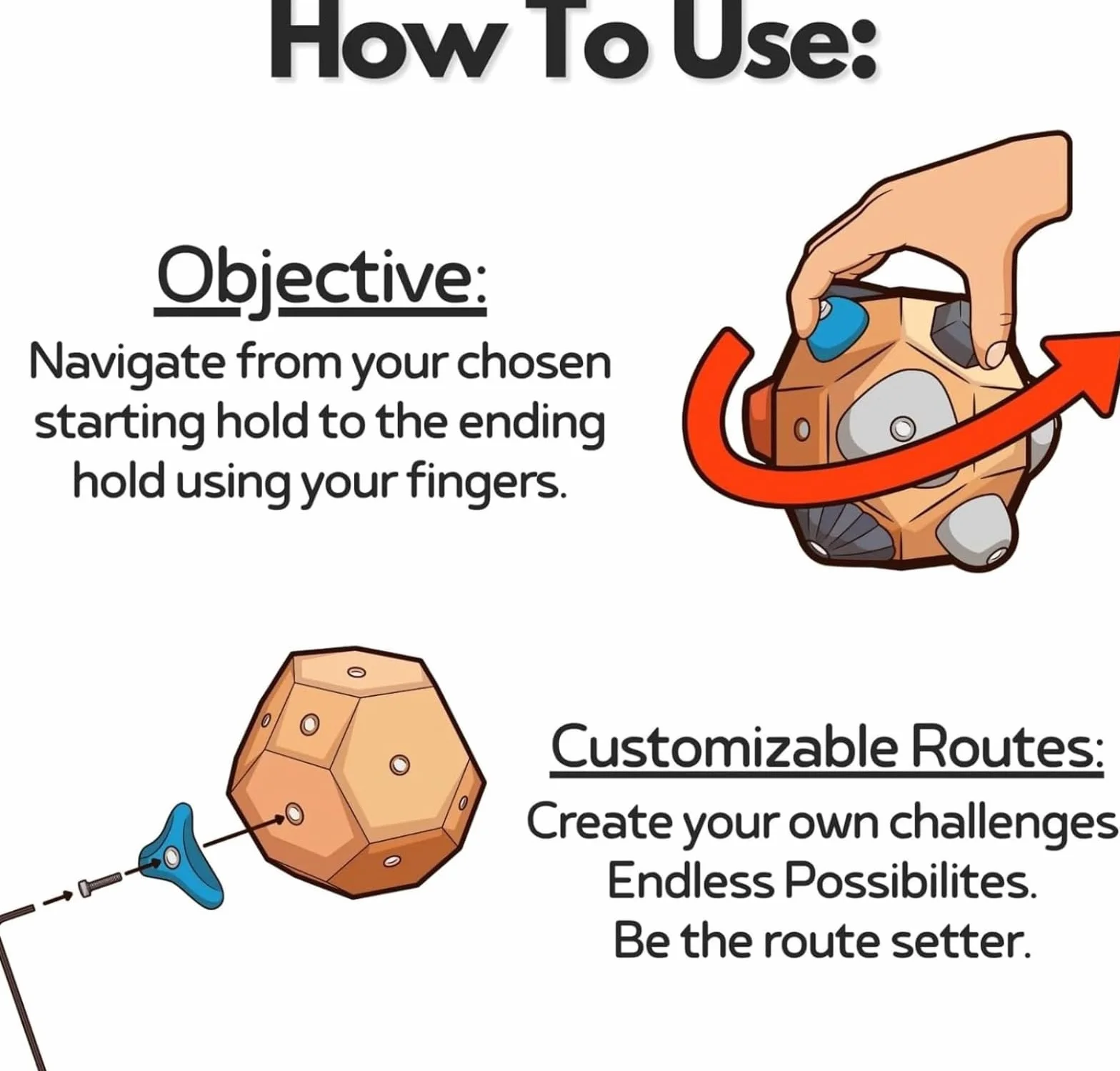Bloque de Boulder Hecho a Mano - Desarrolla Fuerza y Precisión, Bola 3D de Boulder para Escalada, Balones de Entrenamiento para Escalada para Usar en Cualquier Momento, Bola de Entrenamiento