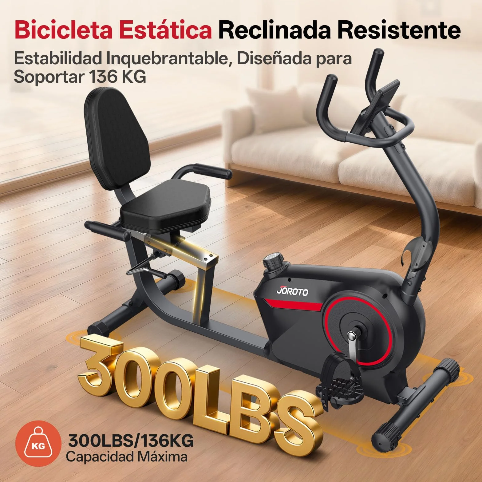 JOROTO JH30/JH30PRO Bicicleta Estatica para Casa, Bicicleta Reclinada Magnética Bluetooth, Bici Estática Respaldo con Capacidad de Peso 136KG, Pantalla LCD, Asiento Ajustable para Entrenamiento Cardio